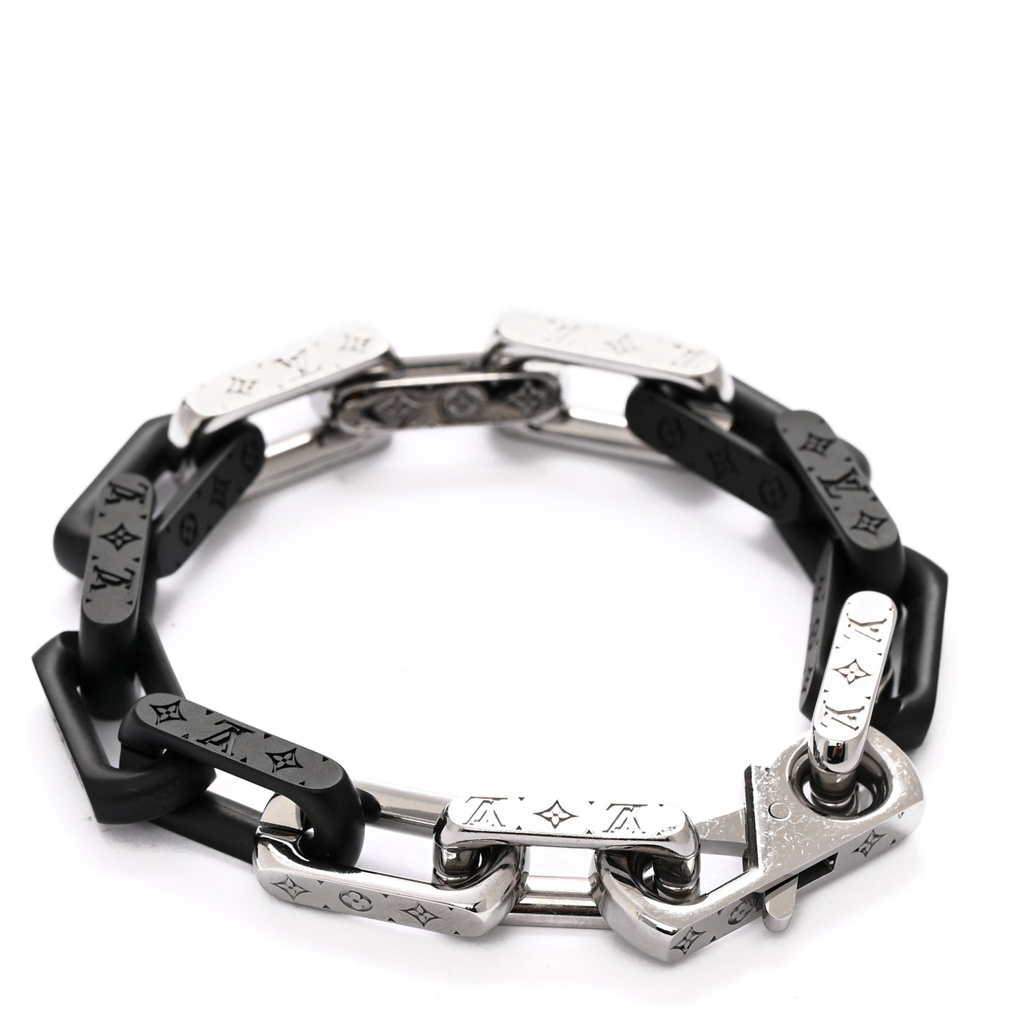 Metal Monogram Chain Bracelet Silver Black