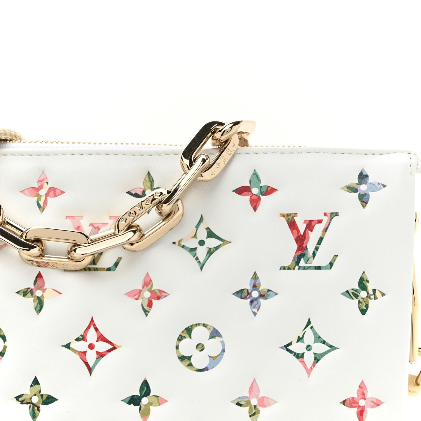 Lambskin Embossed Monogram LV Garden Coussin PM Cream