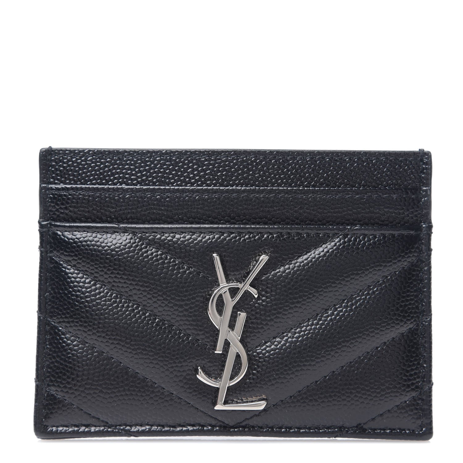 Saint Laurent Grain De Poudre Matelasse Chevron Monogram Credit Card Case Black 1 of 7