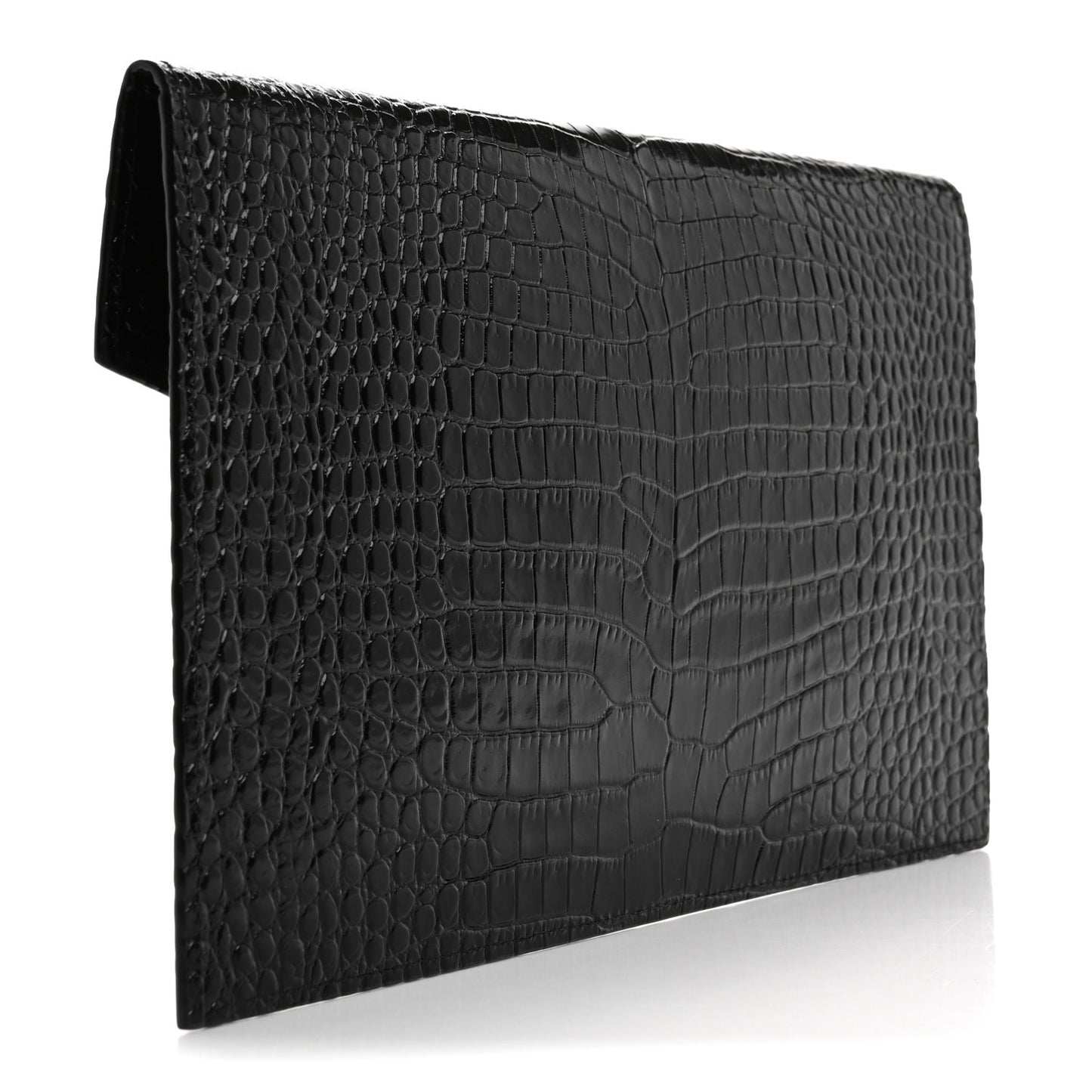 Calfskin Crocodile Embossed Uptown Monogram Pouch Black