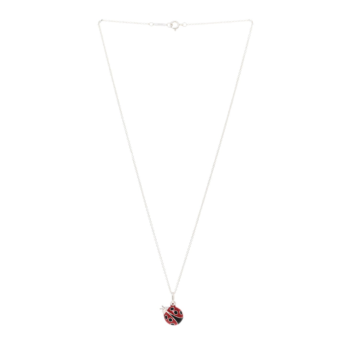 Sterling Silver Enamel Ladybug Pendant Necklace Red Black