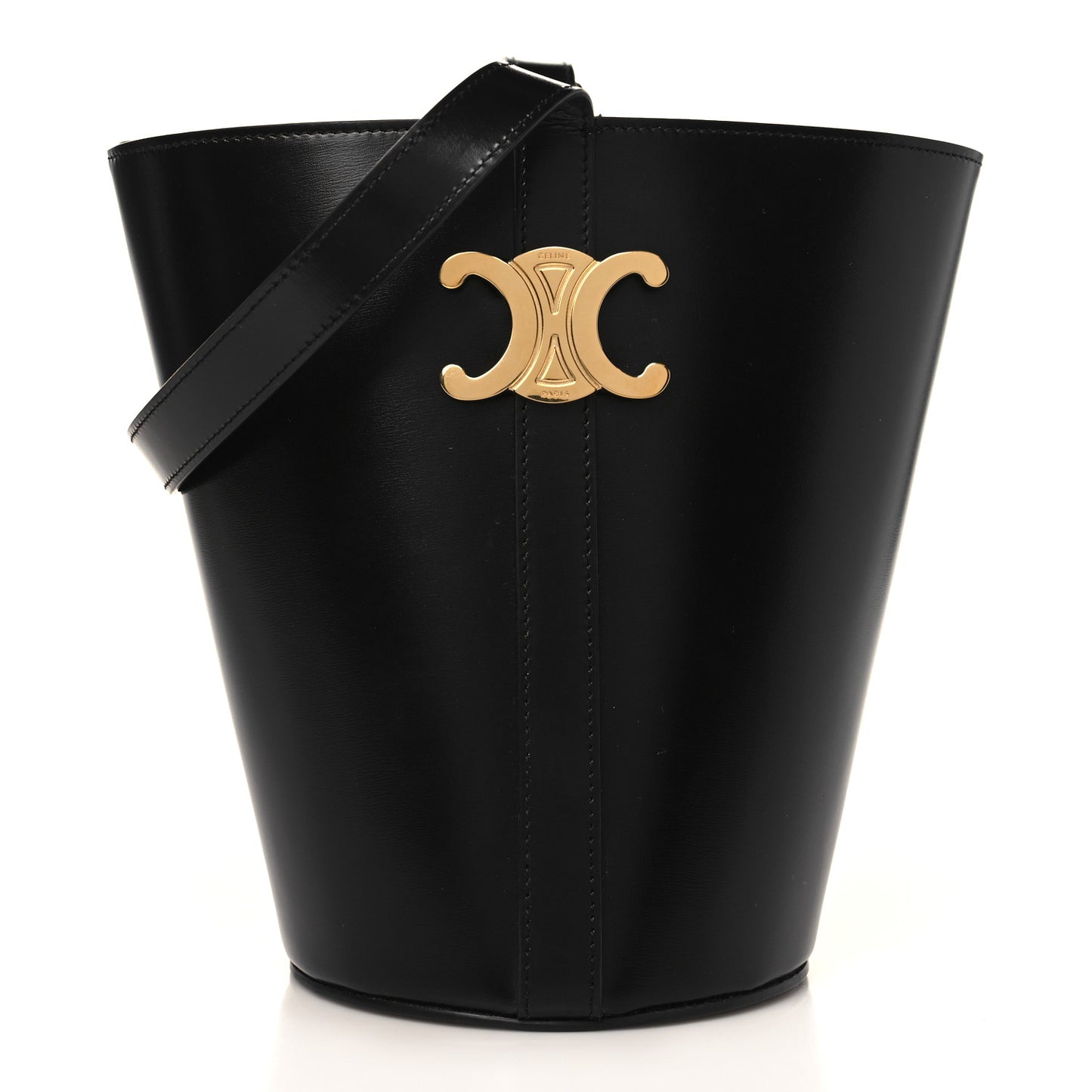 Shiny Calfskin Triomphe Bucket Bag Black