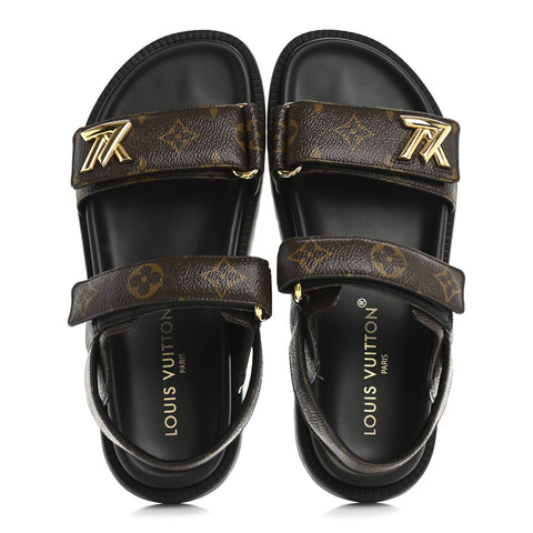 Monogram LV Sunset Comfort Flat Sandals 37.5 Cacao Brown