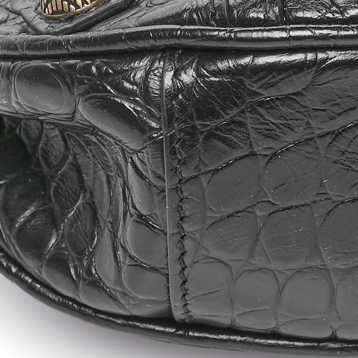 Extra Supple Calfskin Crocodile Embossed Le Cagole Shoulder Bag XS Black