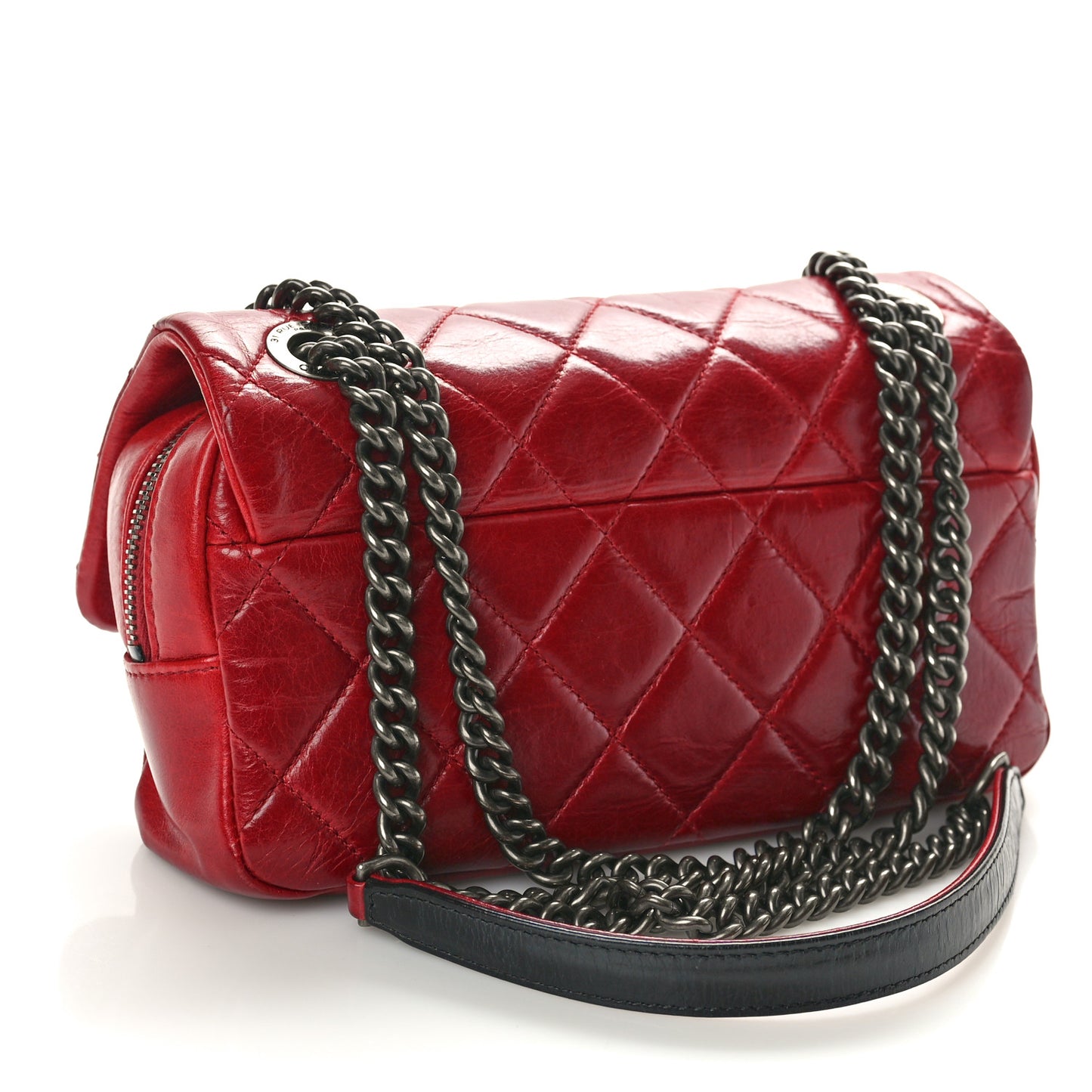 Glazed Calfskin Quilted Small Duo Color Flap Red