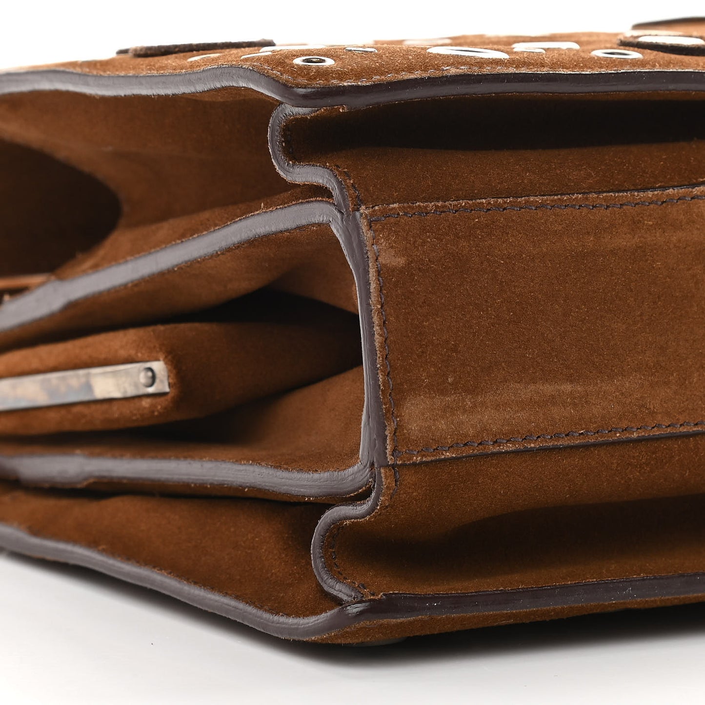 Suede Grommet Frame Satchel Tabacco
