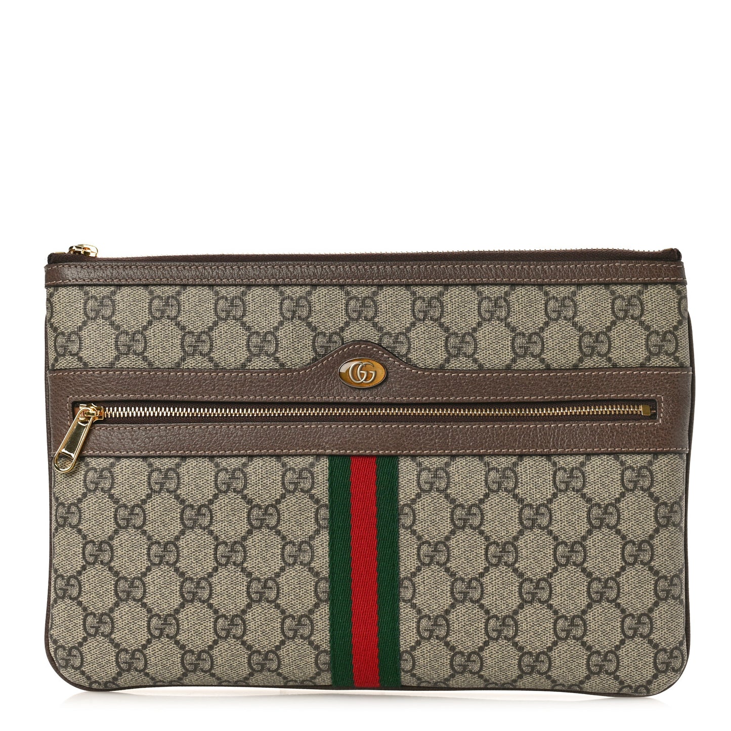 GG Supreme Monogram Large Ophidia Pouch Clutch Brown