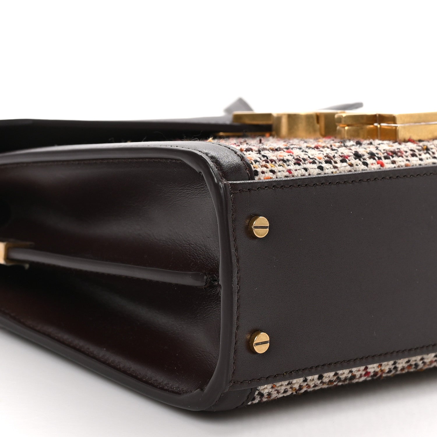 Saint Laurent Tweed Calfskin Mini Classic Monogram Cassandra Top Handle Umber 10 of 11