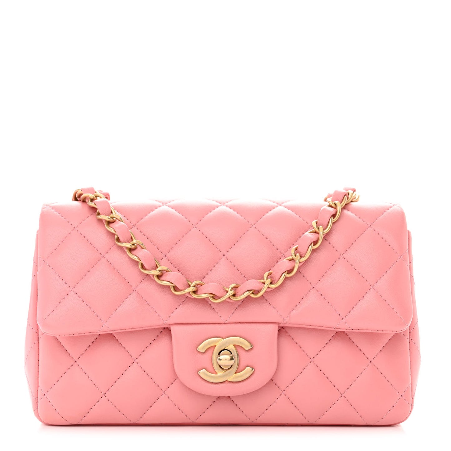 Lambskin Quilted Mini Rectangular Flap Pink