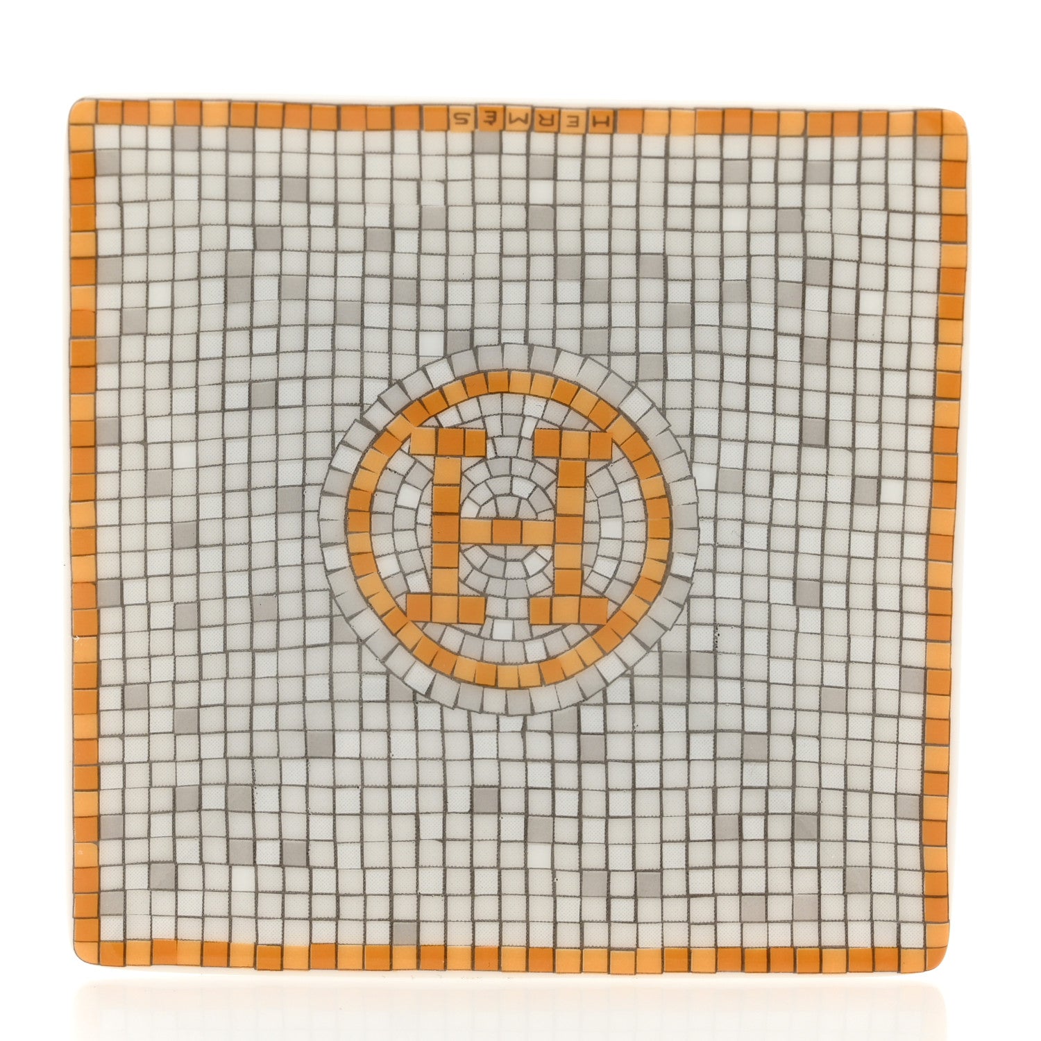 Hermes Porcelain Mosaique Au 24 Set of 3 Square Plates Gold 10 of 14