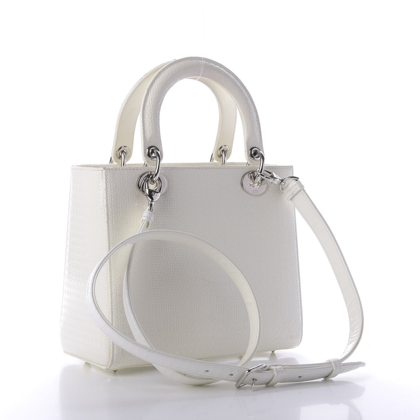 Patent Micro Cannage Medium Lady Dior White