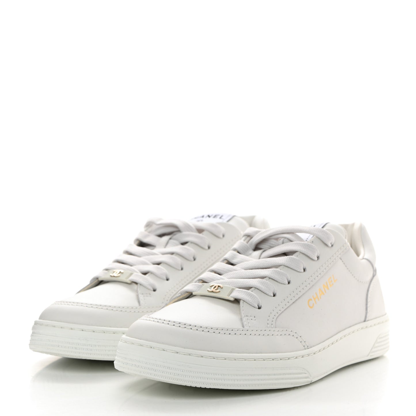 Calfskin Womens CC Logo Sneakers 37.5 White
