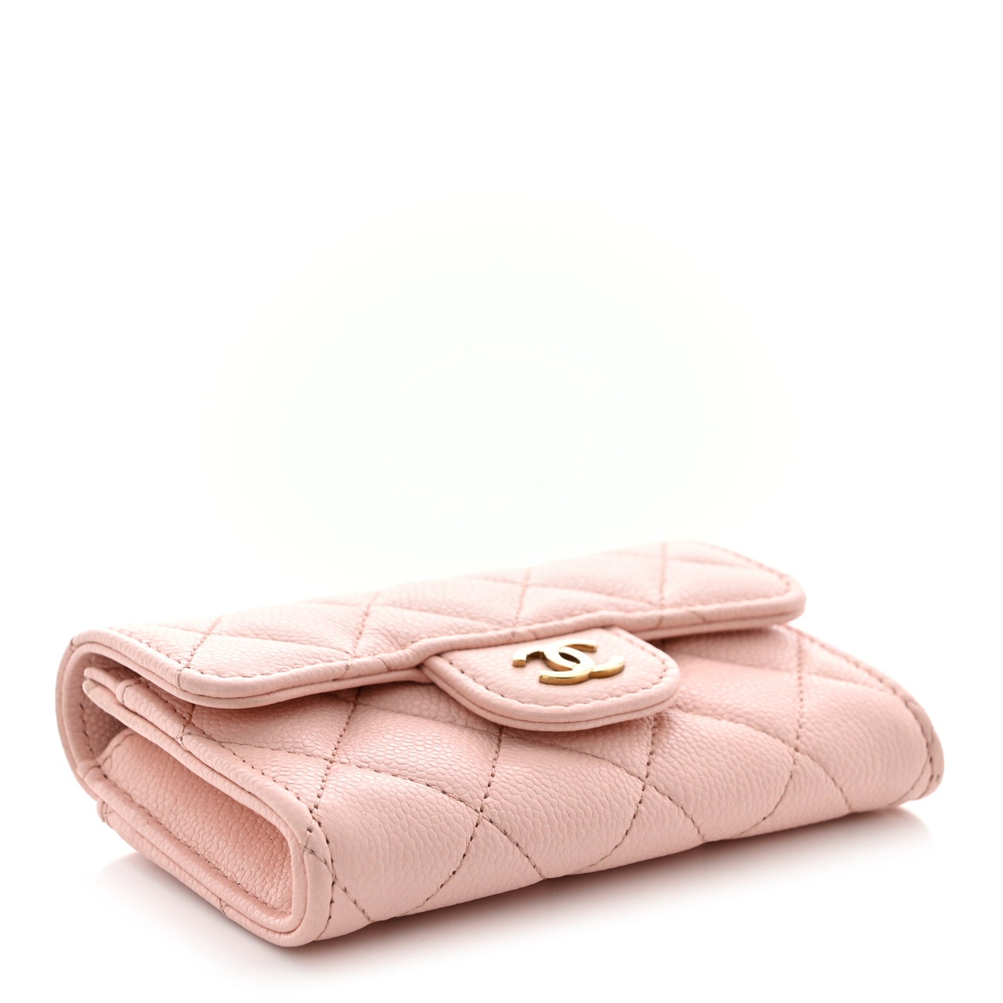 Caviar Quilted Flap Card Holder Wallet Light Pink