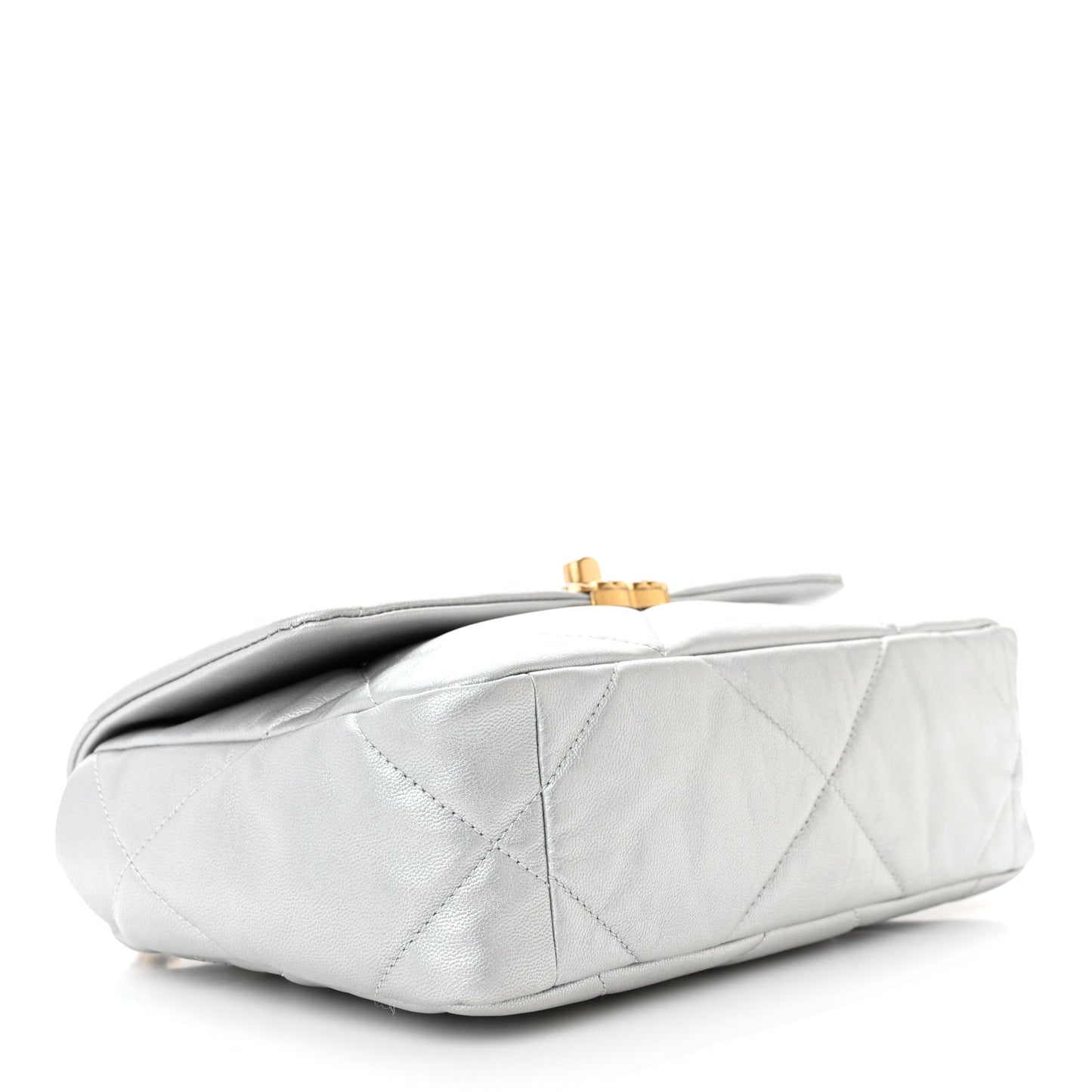 Metallic Goatskin Quilted Medium Chanel 19 Flap Silver