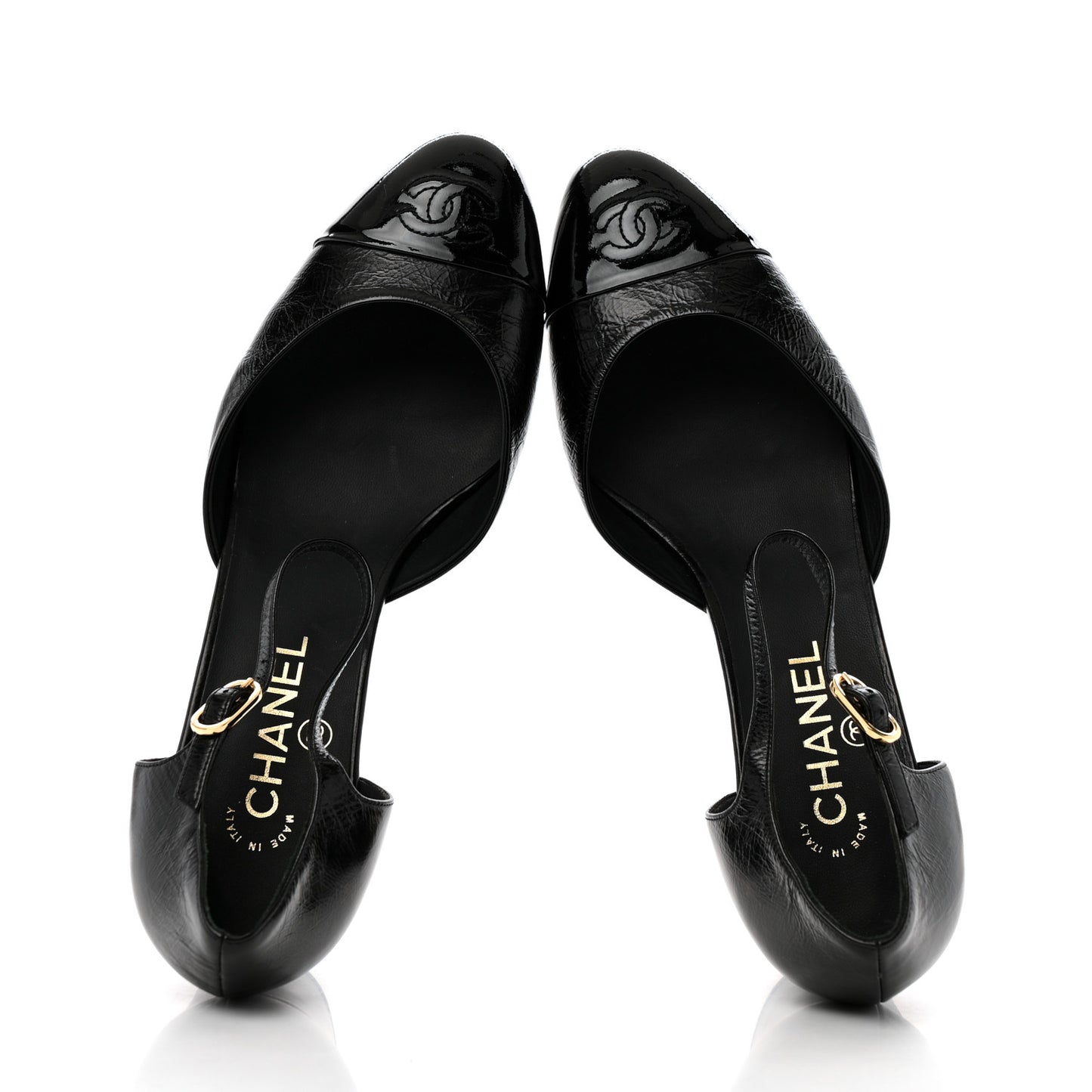 Patent Calfskin Cap Toe CC Slingback Pumps 40 Black