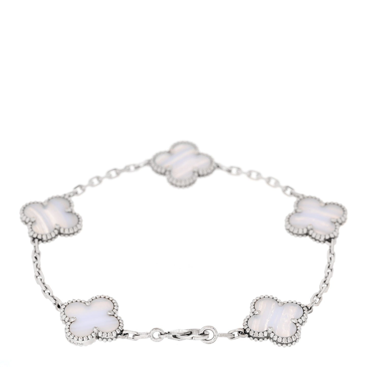 18K White Gold Chalcedony 5 Motifs Vintage Alhambra Bracelet