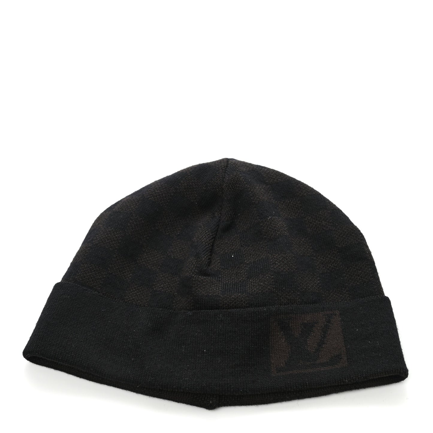Wool Bonnet Petit Damier Beanie Hat Black Brown