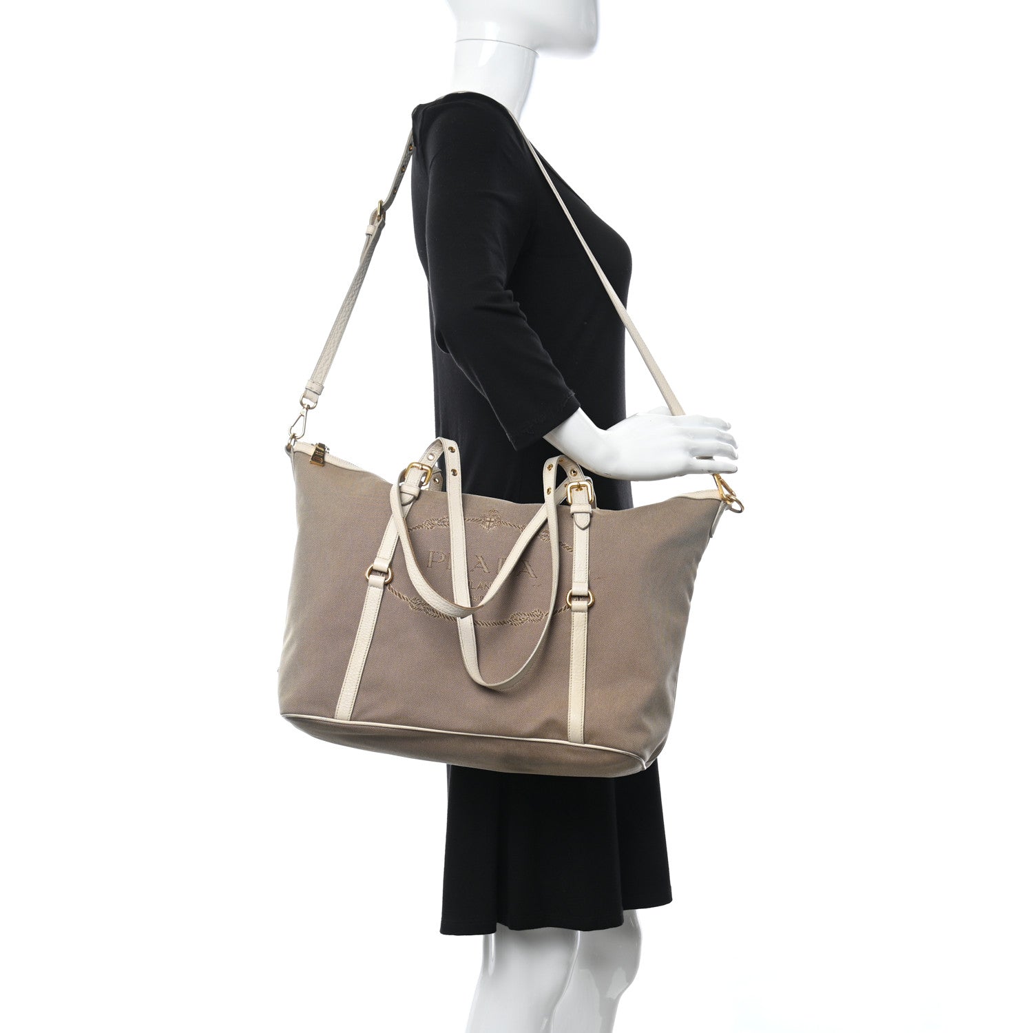 Prada Jacquard Logo Tote Corda Talco 2 of 17