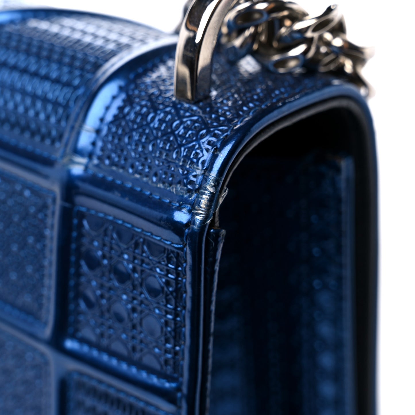 Metallic Patent Micro-Cannage Medium Diorama Flap Bag Blue