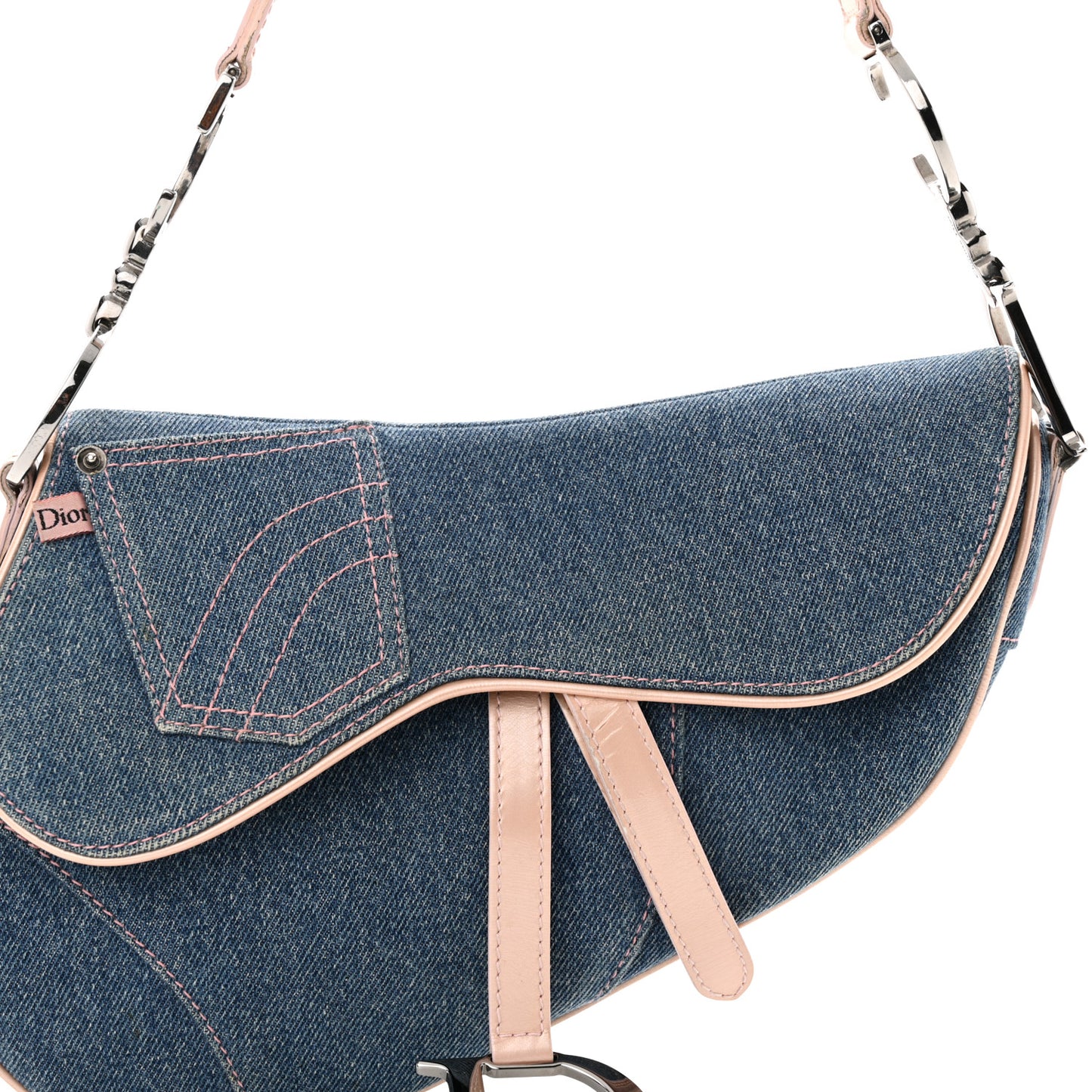 Patent Denim Jeans Saddle Bag Blue Pink