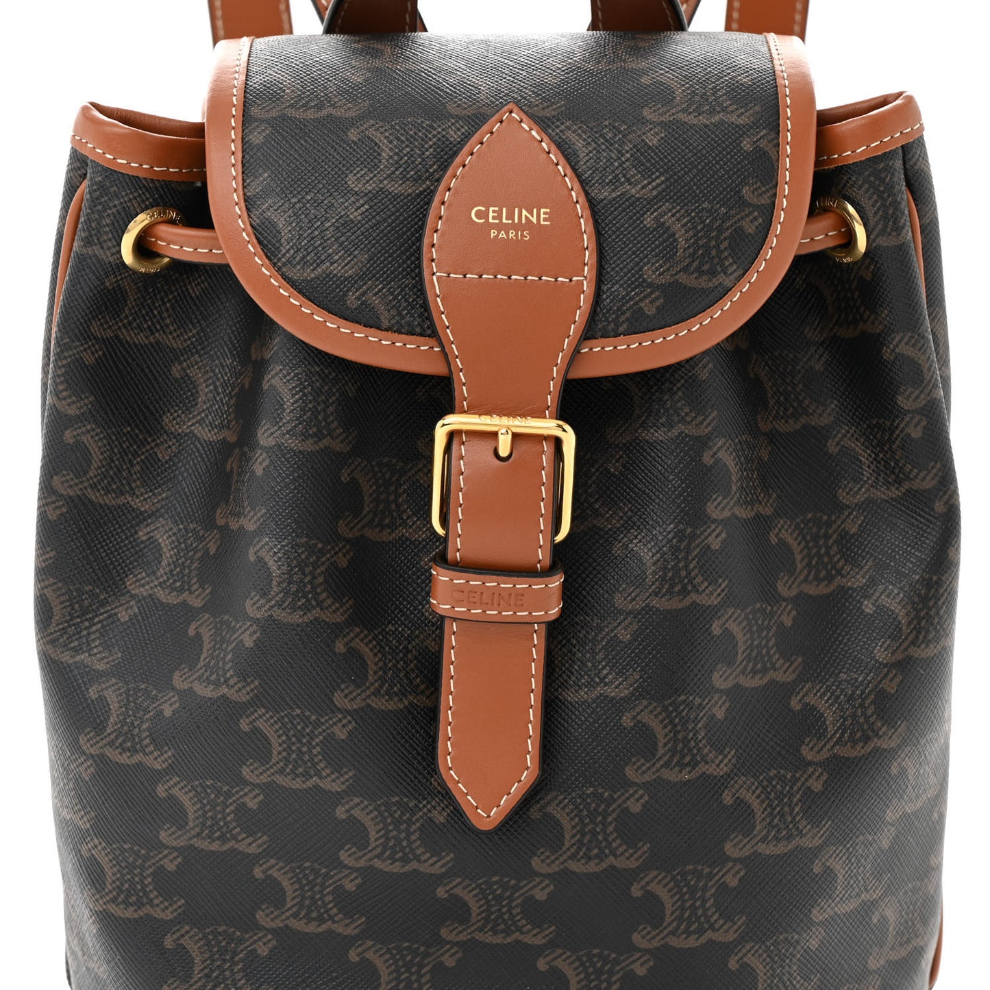 Triomphe Canvas Calfskin Mini Folco Backpack Tan