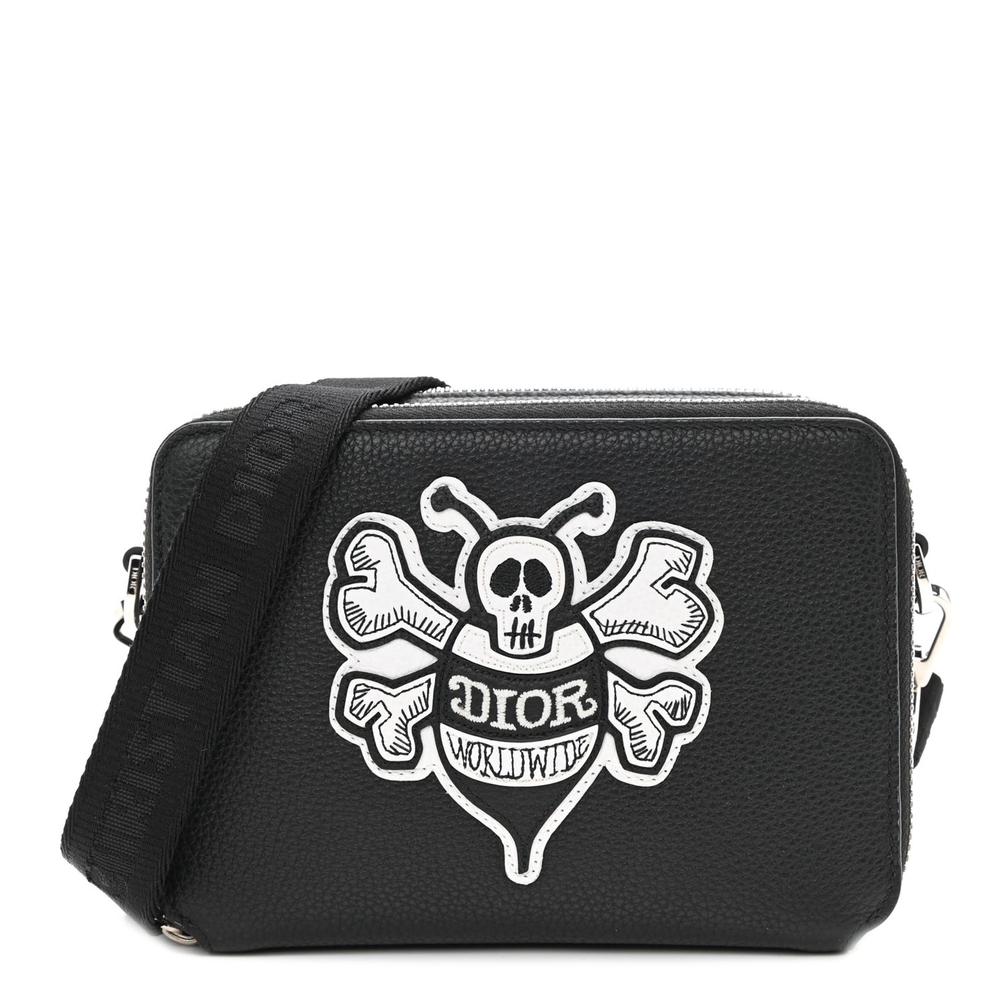 X SHAWN STUSSY Grained Calfskin Double Zip Crossbody Pouch Black