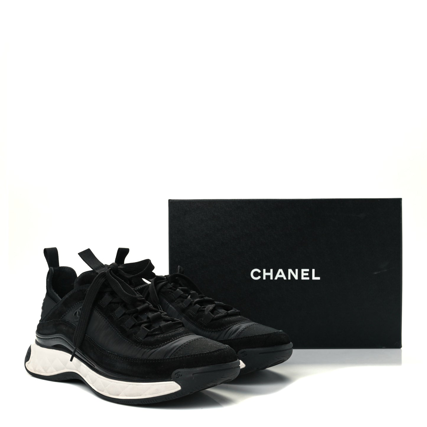 Velvet Calfskin Mixed Fibers CC Sneakers 41.5 Black