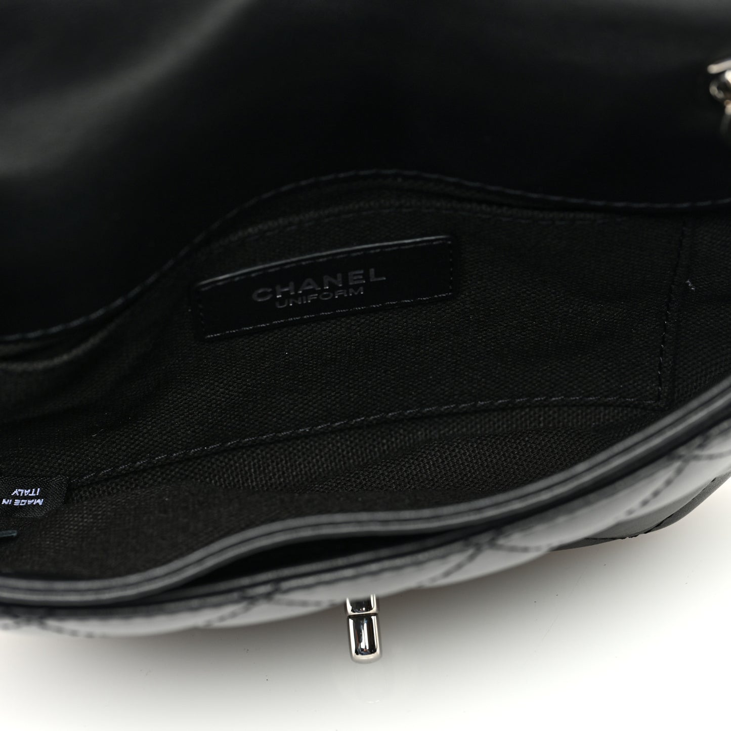Calfskin Quilted CC Uniform Flap Belt Bag Black