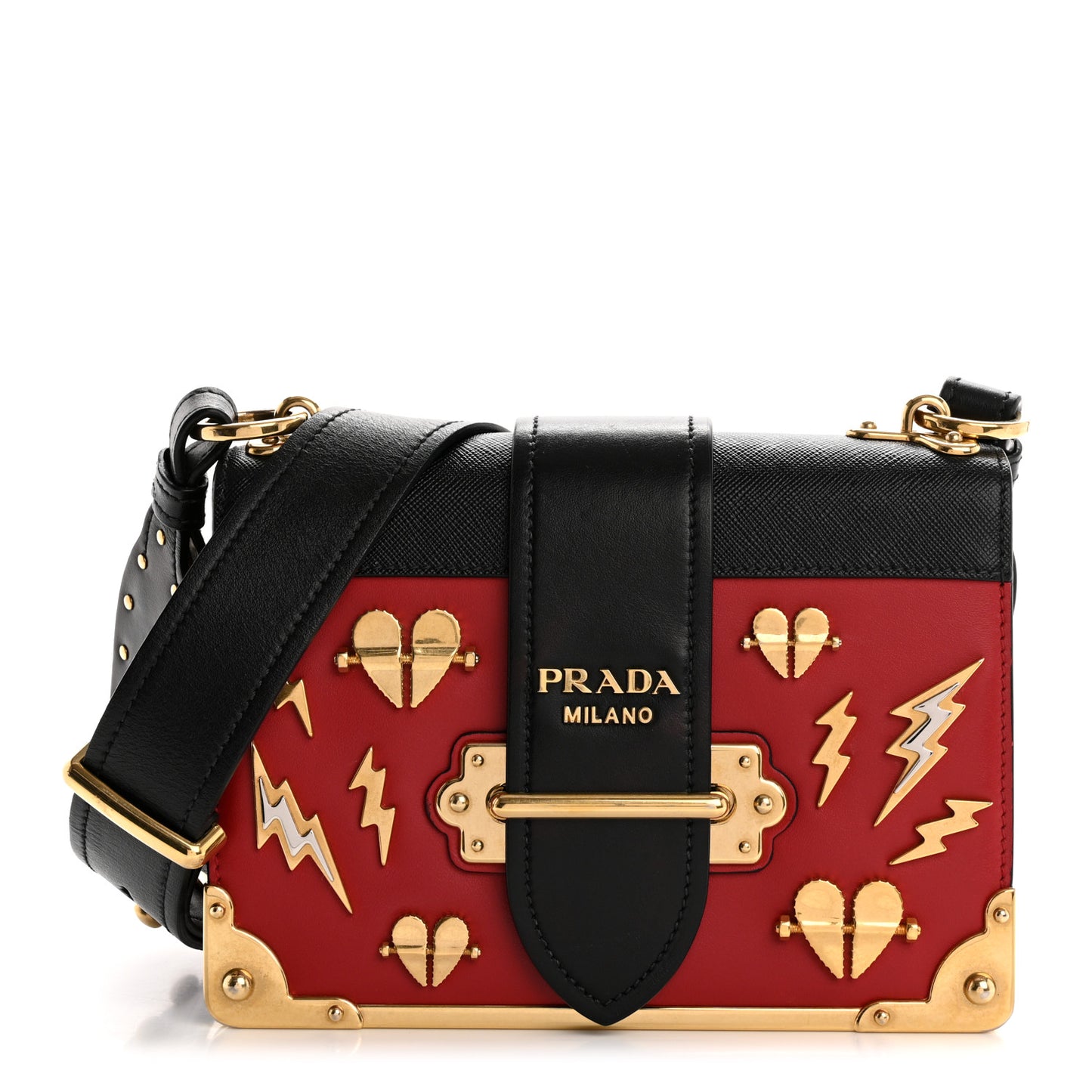 City Calfskin Saffiano Cahier Hearts Bag Fuoco Black