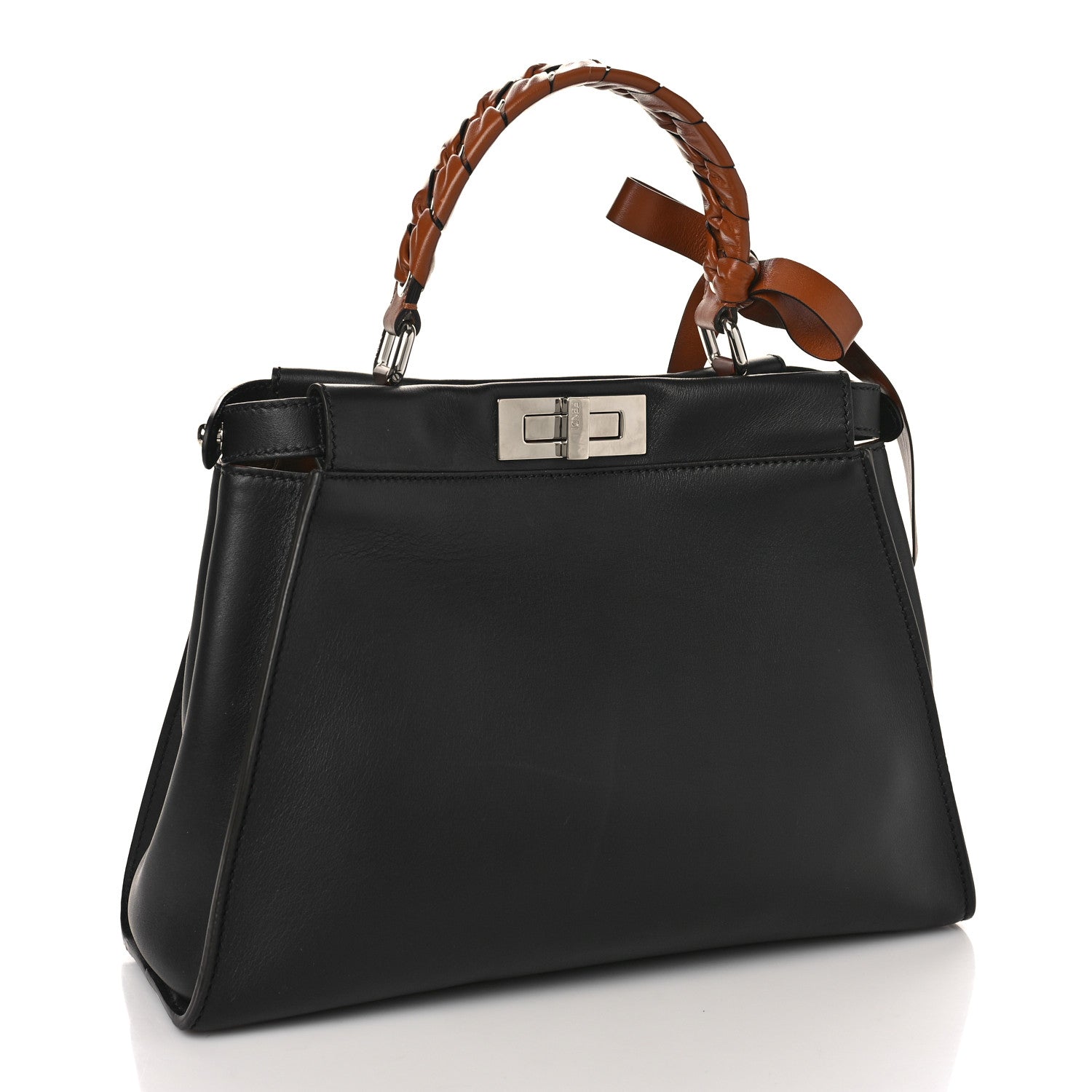 Fendi Vitello Seta Nappa Ribbon Medium Peekaboo Iconic Satchel Black Corteccia 2 of 9