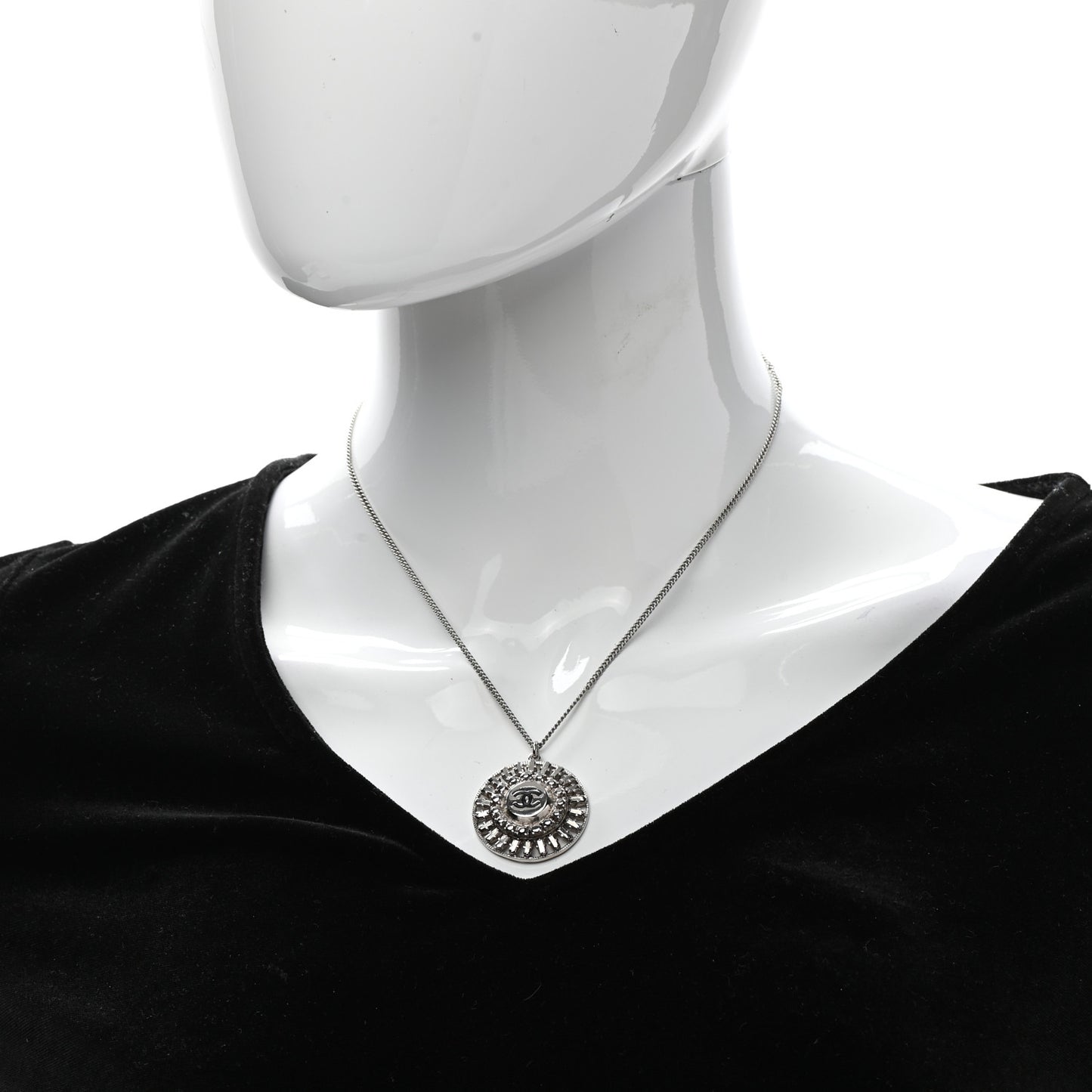 CC Medallion Pendant Necklace Silver