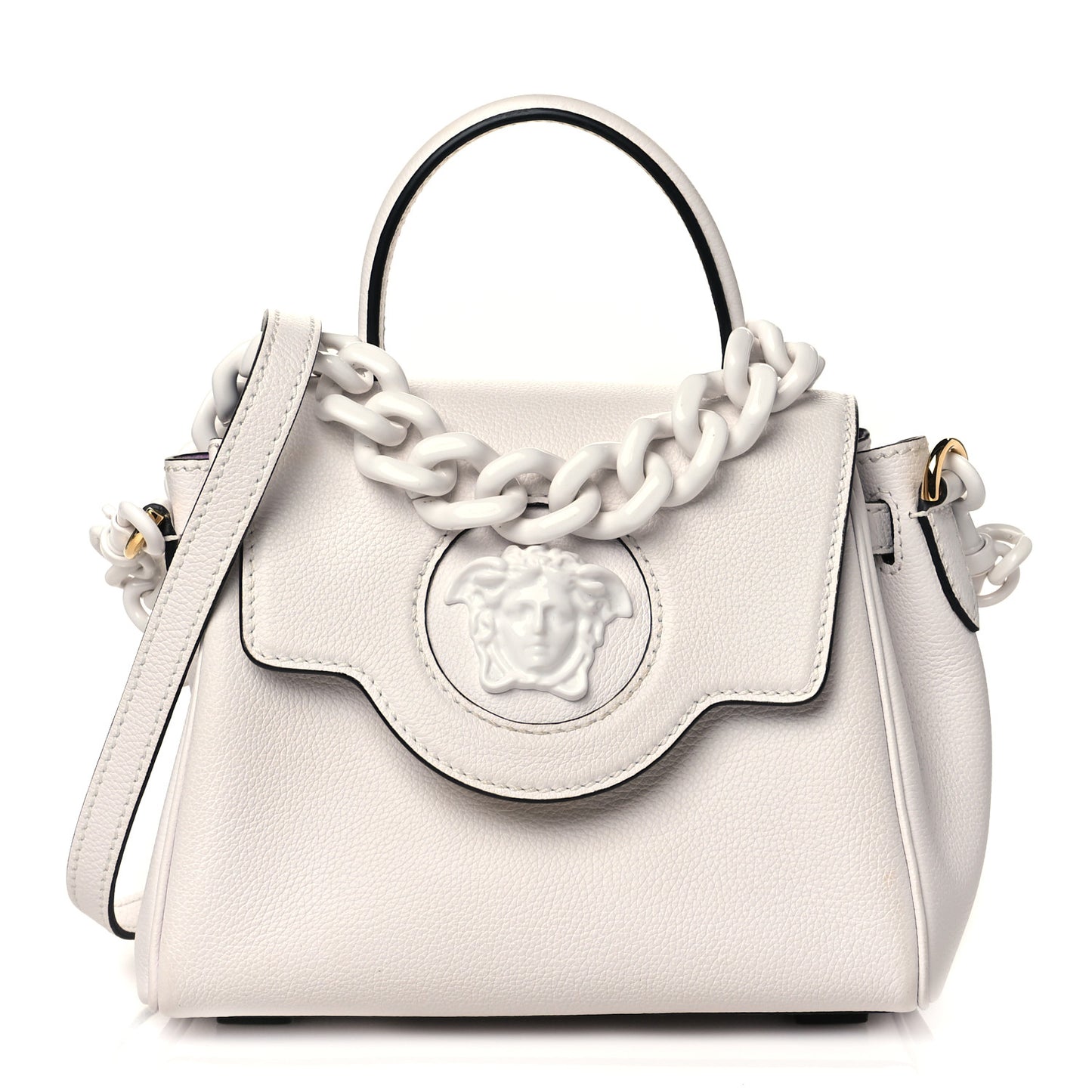 Grained Calfskin Small La Medusa Top Handle Bag White