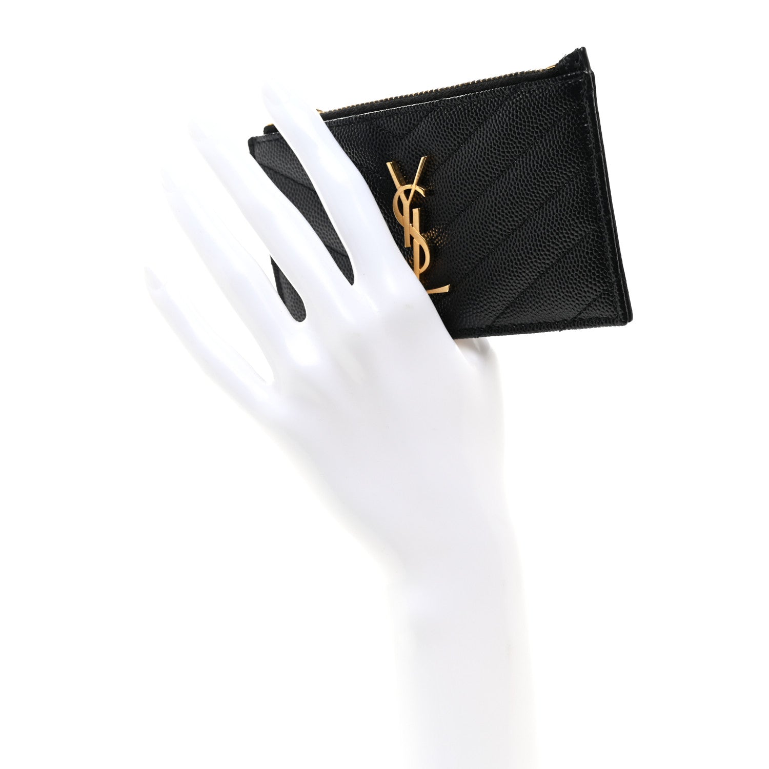 Saint Laurent Monogram Grain de Poudre 5 Fragments Zip Pouch Card Holder Black 2 of 7