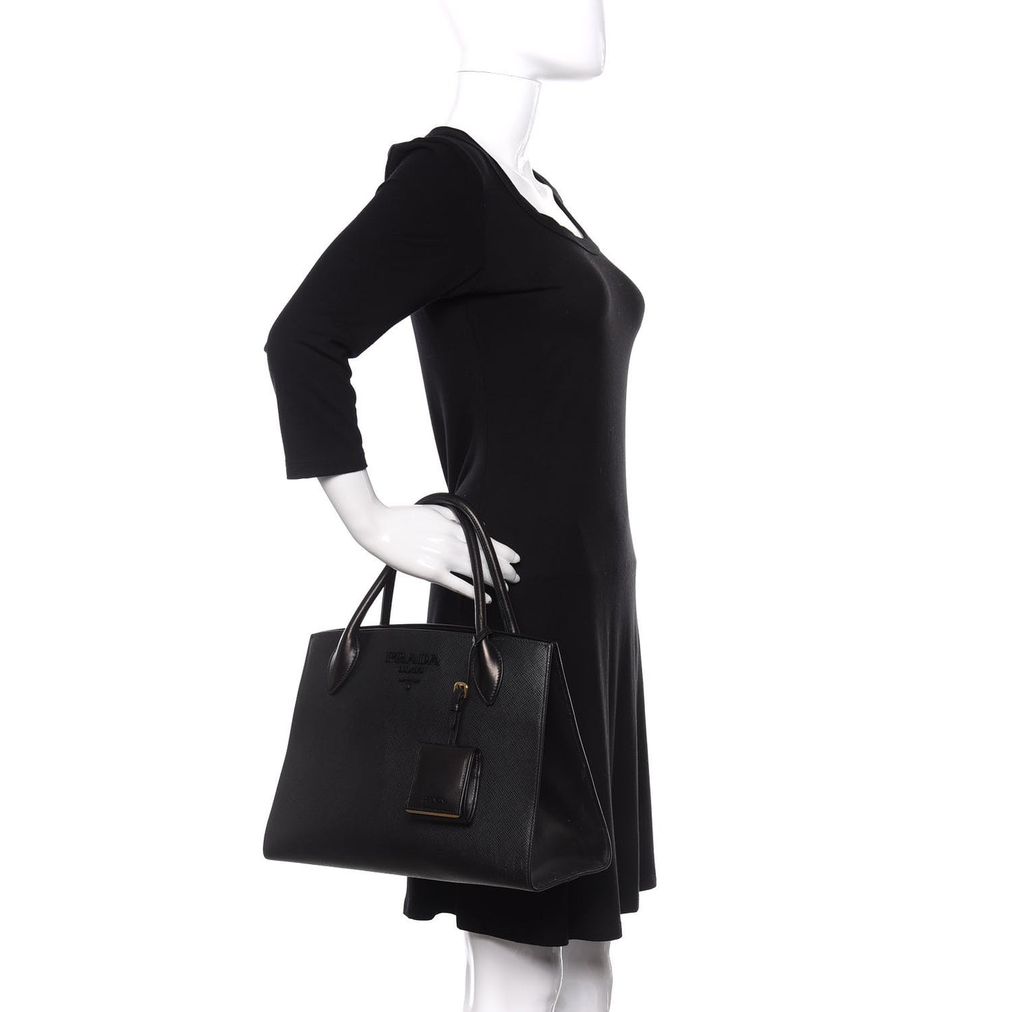 Saffiano Cuir Calfskin Medium Monochrome Top Handle Tote Black