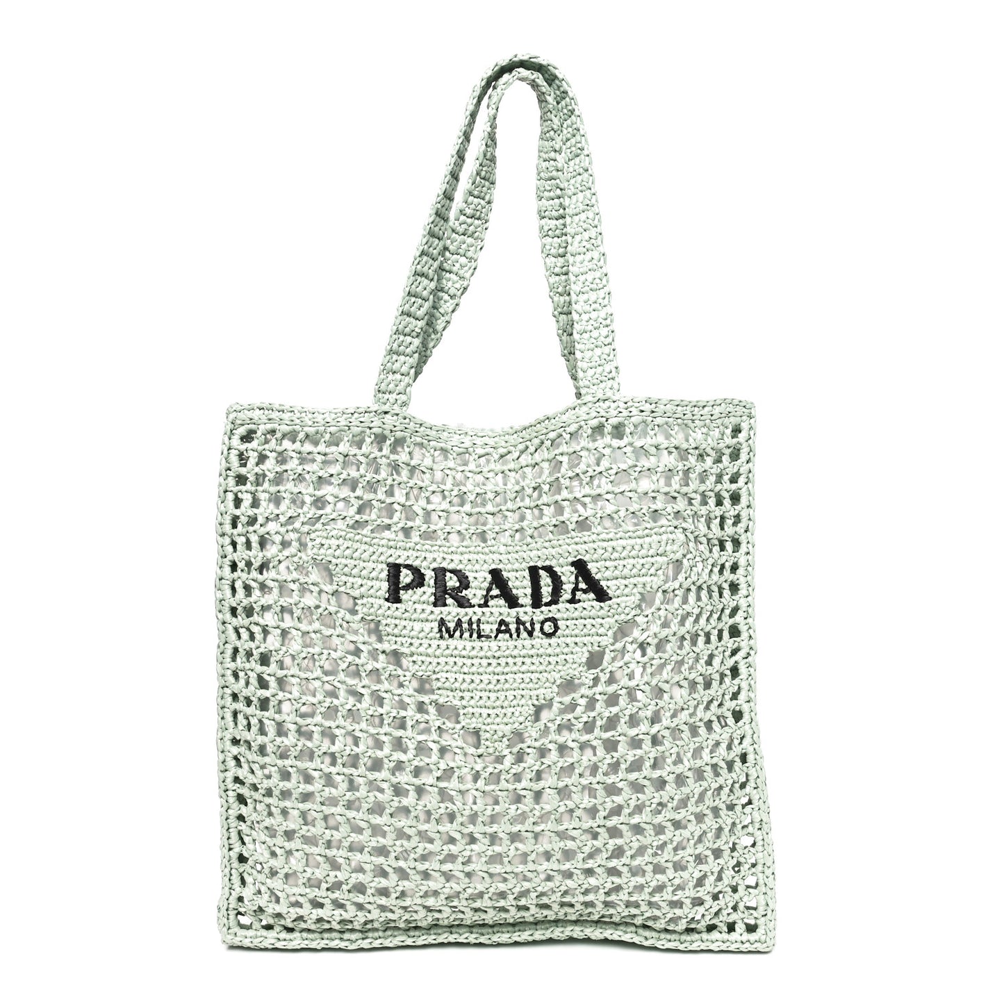 Yarn Raffia Effect Crochet Logo Embroidered Tote Bag Acqua