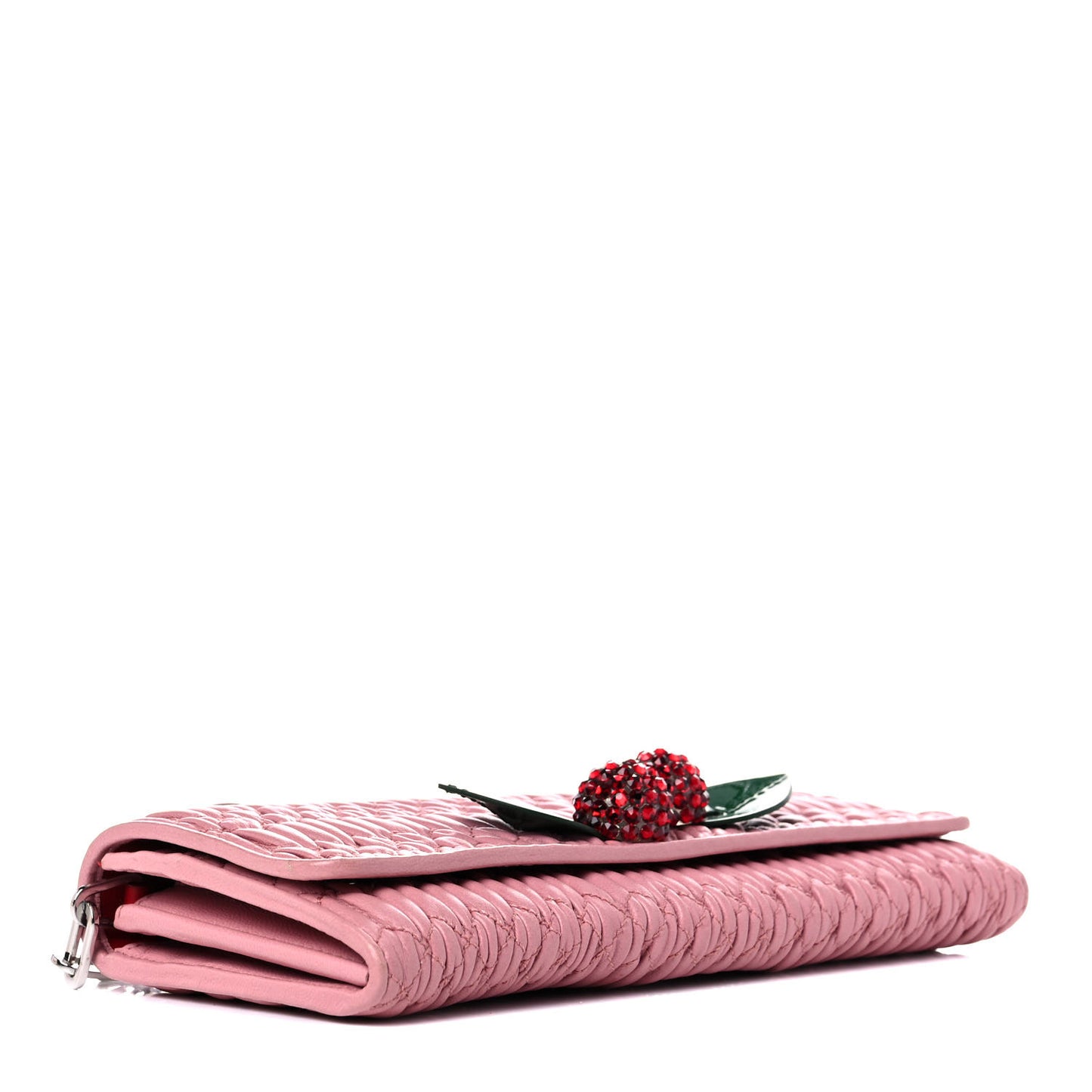 Nappa Matelasse Crystal Cherry Wallet On Chain Rosa
