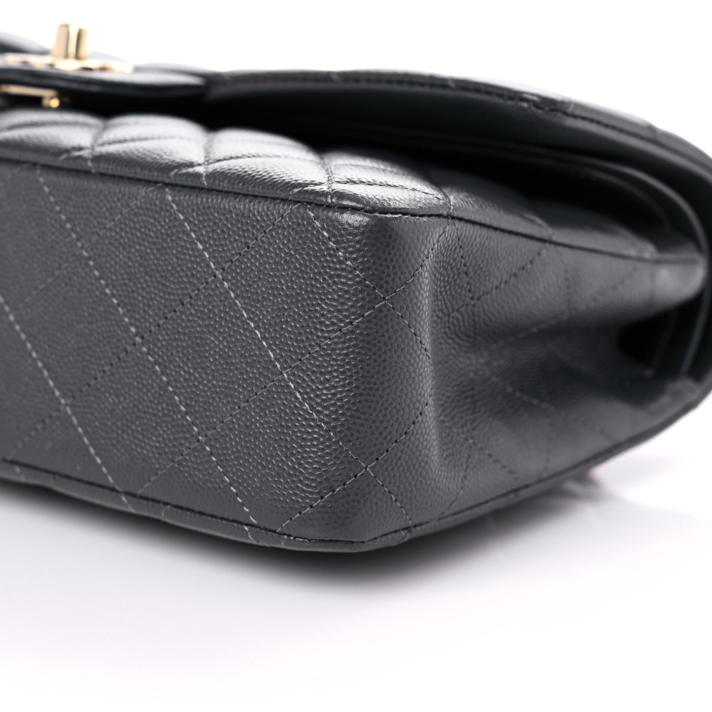 Caviar Quilted Medium Double Flap Dark Grey