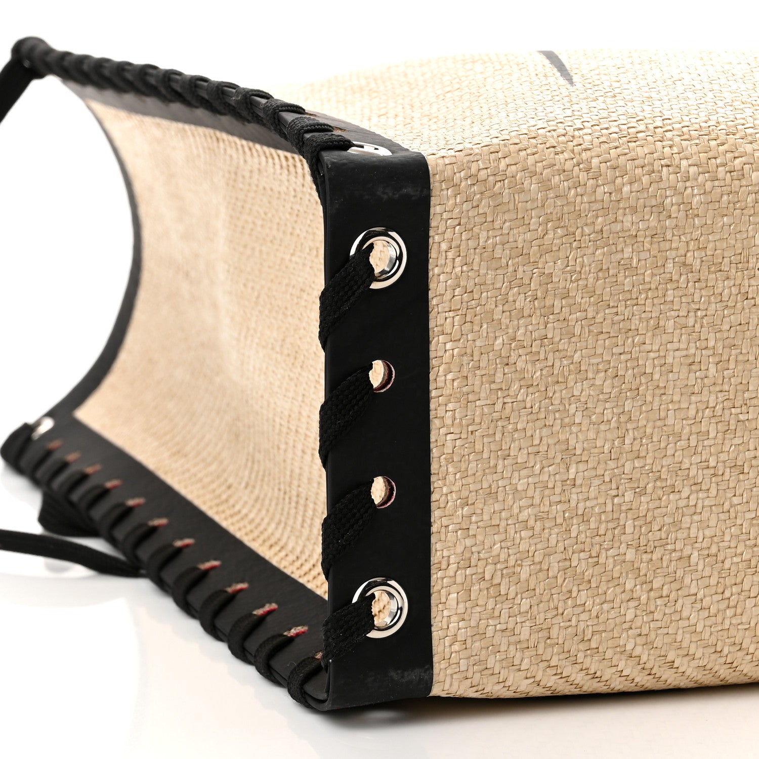 Christian Louboutin Braided Canvas Straw Small Cabalace Shopper Tote Natural Black 9 of 10