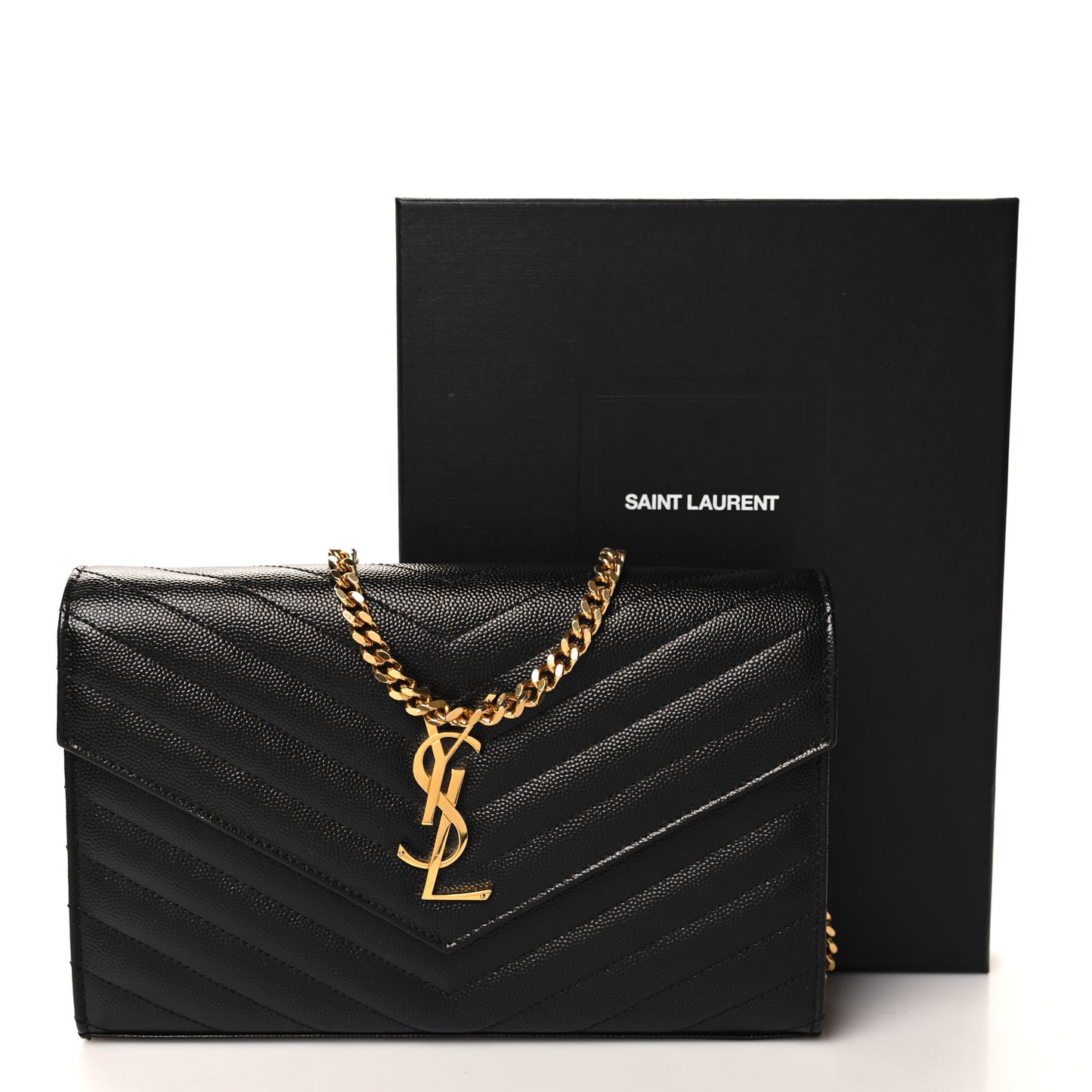 Grain De Poudre Matelasse Chevron Monogram Chain Wallet Black