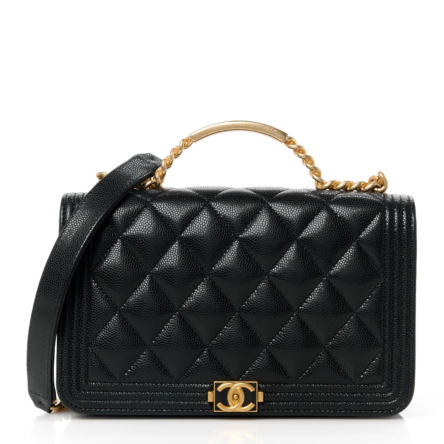 Caviar Quilted Boy Top Handle Wallet On Chain WOC Black