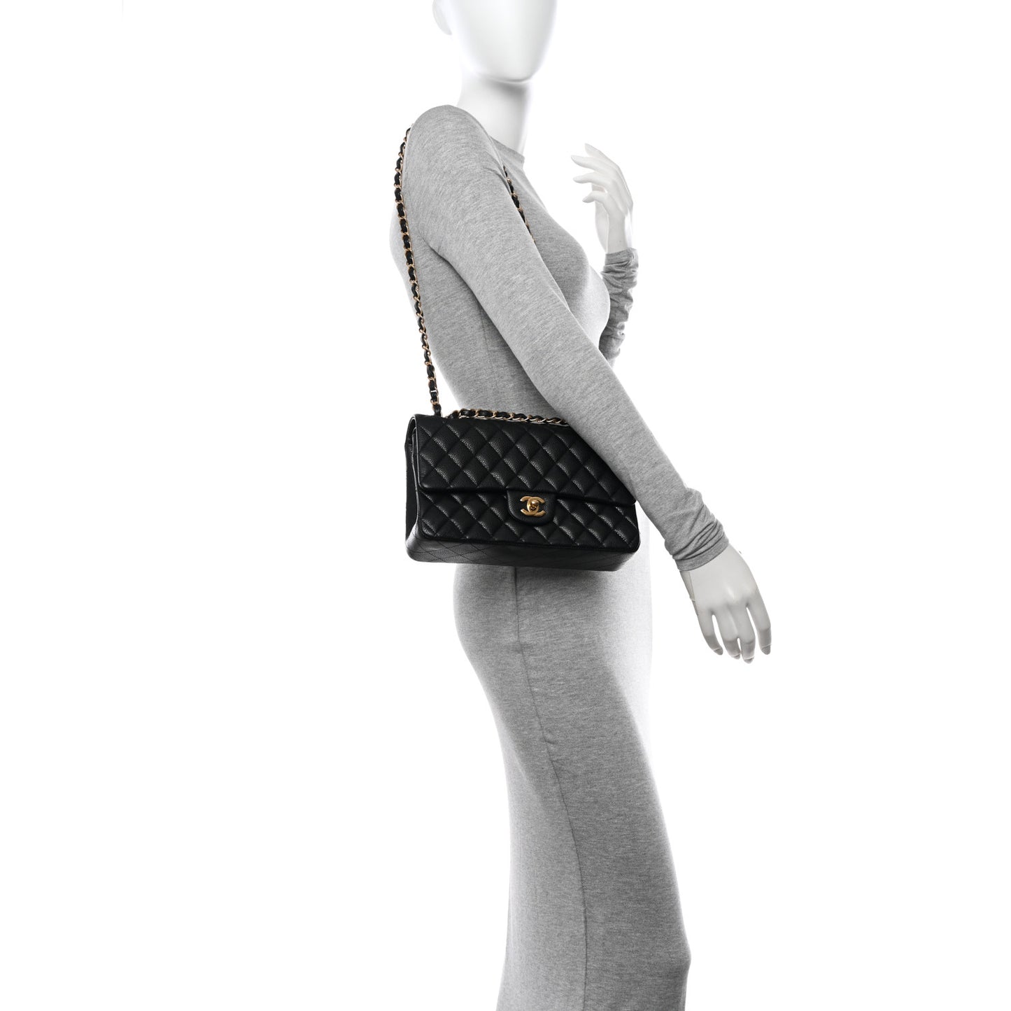 Caviar Quilted Medium Double Flap Black