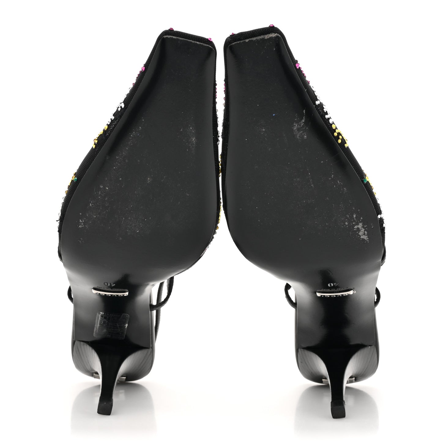 Tela Retino Nappa Charlotte Crystal GG Monogram Square G 75mm Slingback Pumps 40 Black