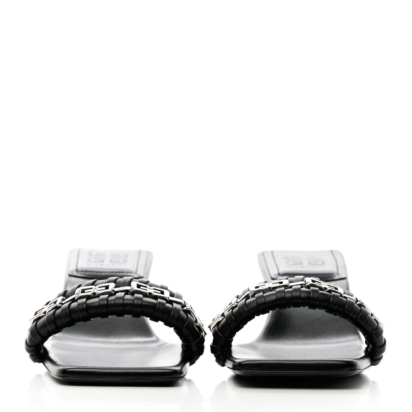 Woven Lambskin G Chain 50mm Kitten Heel Sandals 38.5 Black