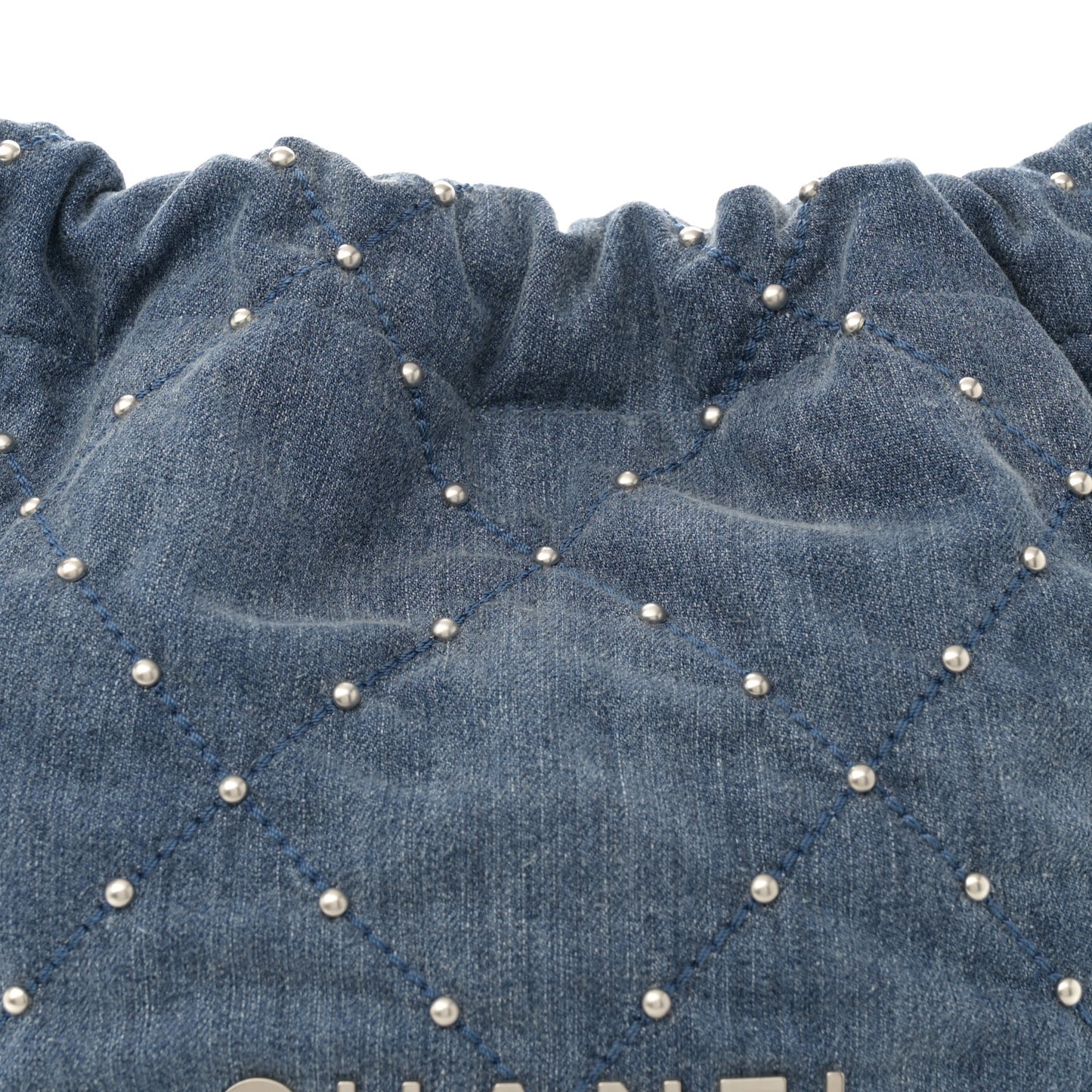 Washed Denim Quilted Studded Small Chanel 22 Blue