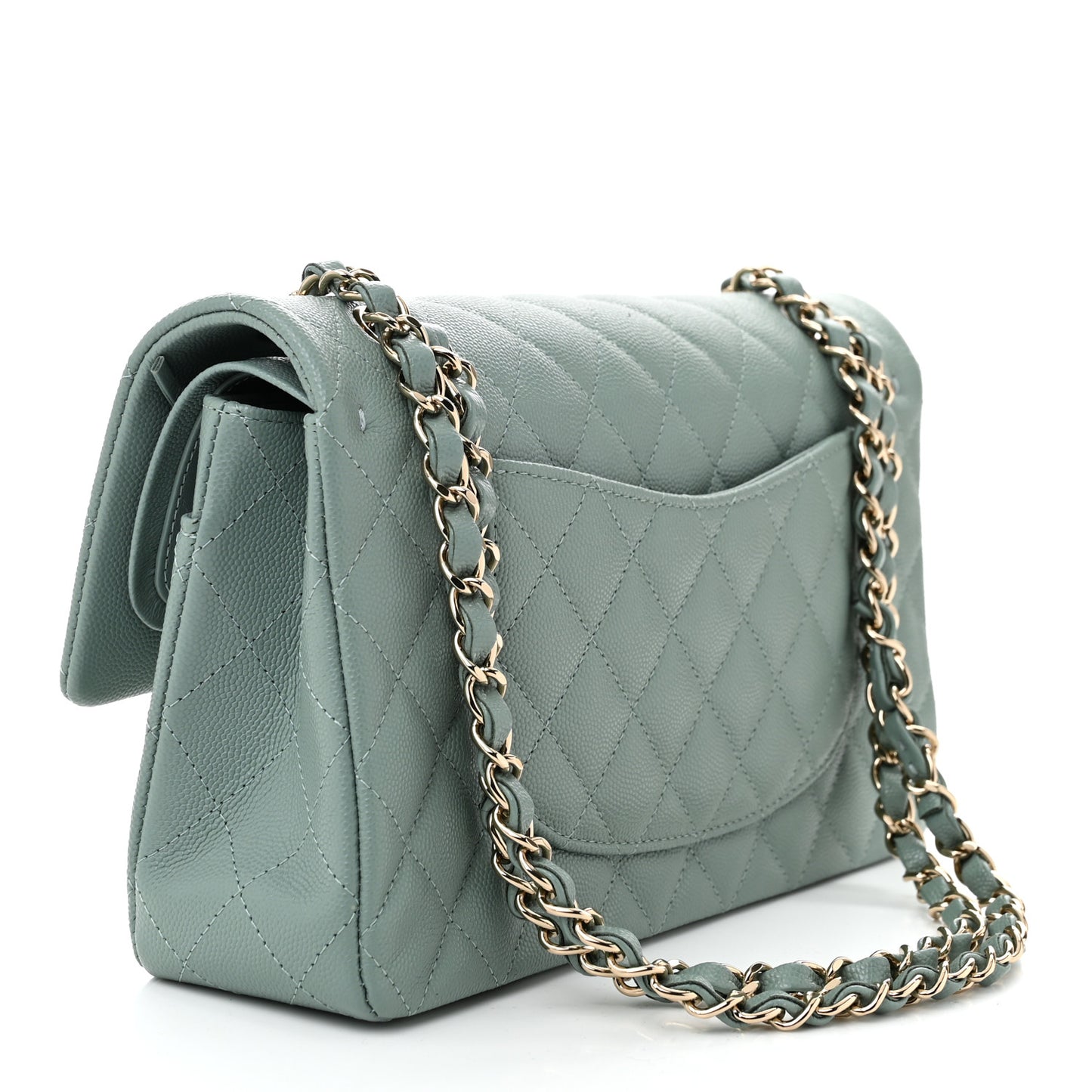 Caviar Quilted Medium Double Flap Light Blue