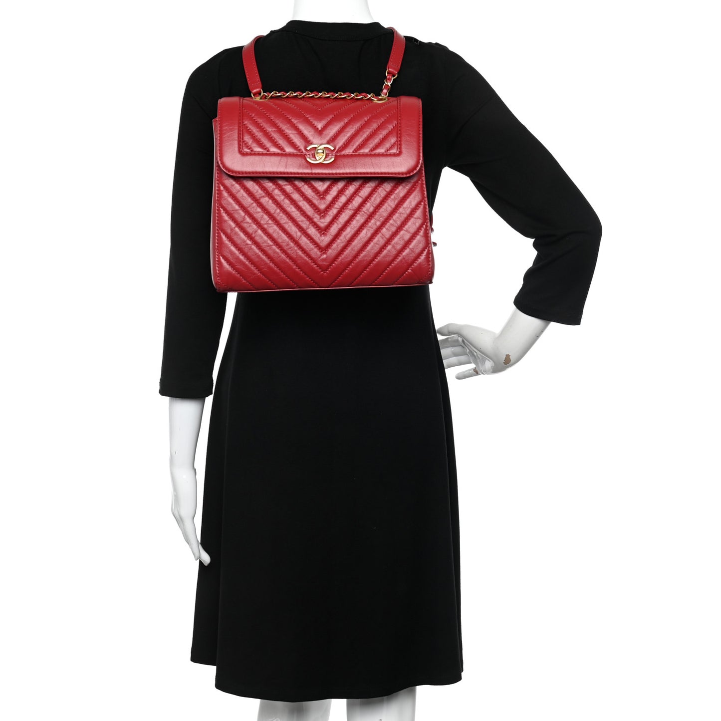 Aged Calfskin Chevron Quilted Backpack Red