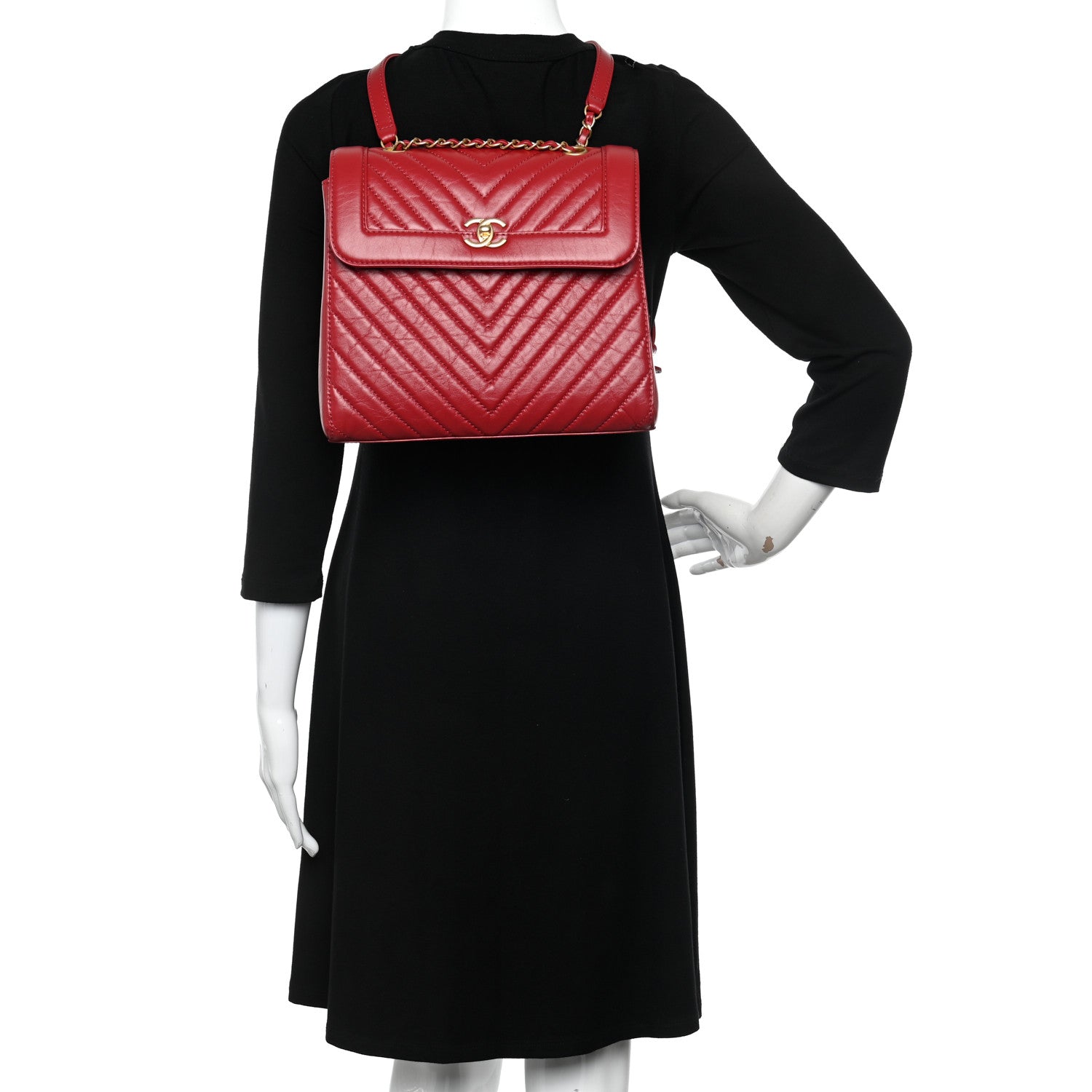Chanel Aged Calfskin Chevron Quilted Backpack Red 2 of 12