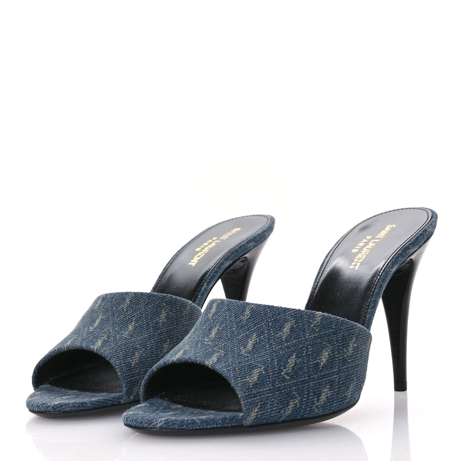 Saint Laurent Denim Monogram La 16 Mule Sandals 39 Blue Jeans 4 of 10