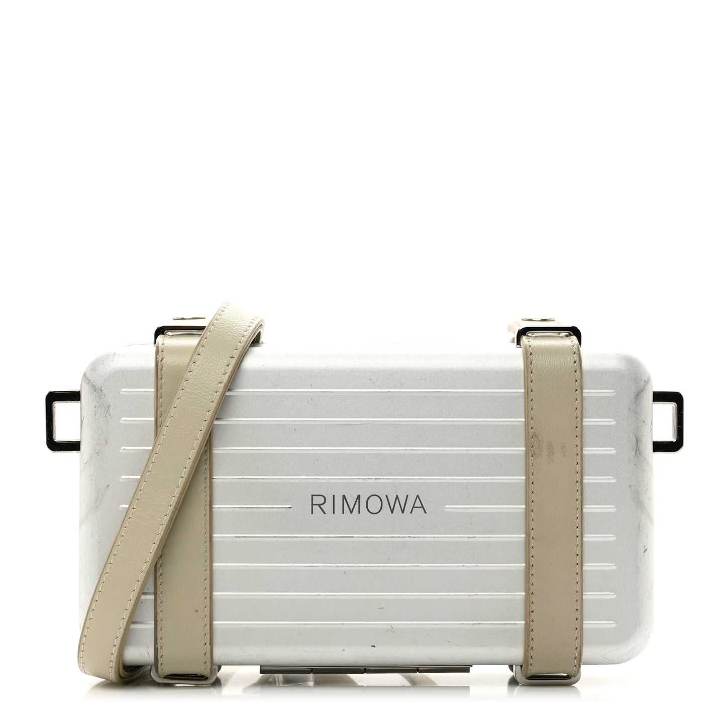 X RIMOWA Aluminum Personal Clutch On Strap Silver