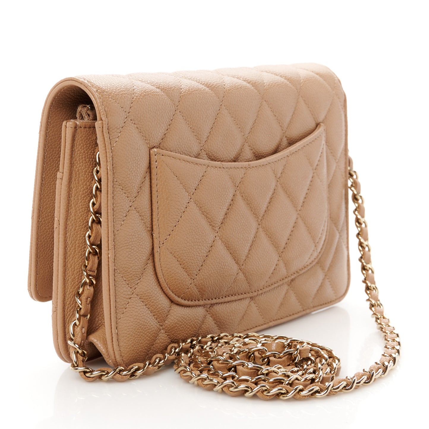 Caviar Quilted Wallet on Chain WOC Dark Beige